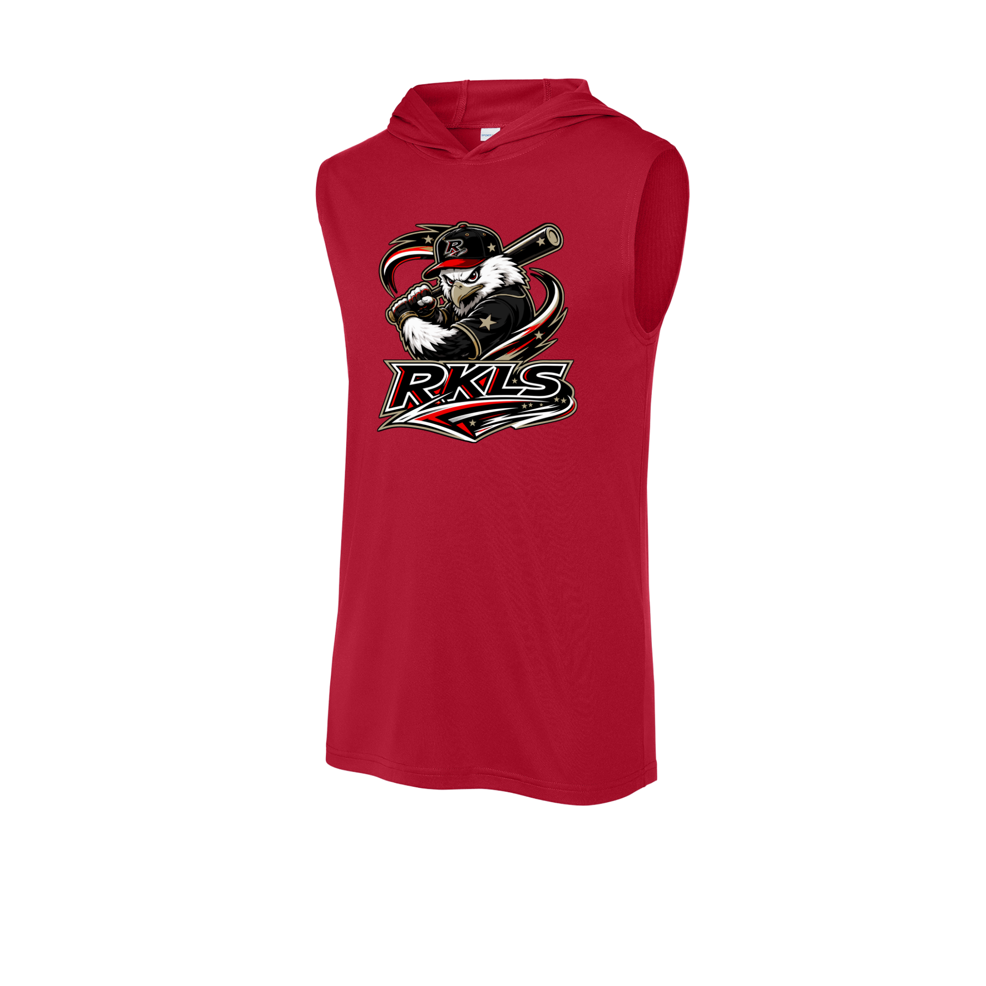pinellas-reckless-baseball-red-performance-sleeveless-hoodie-front-logo.png