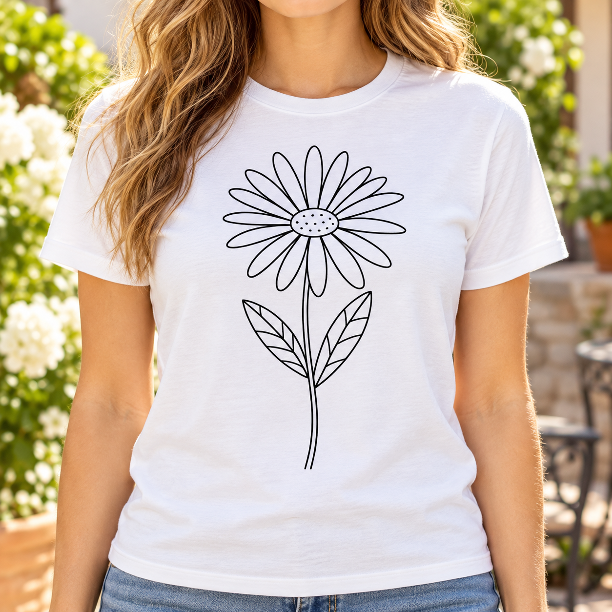 Single Daisy Botanical Line Art Tee