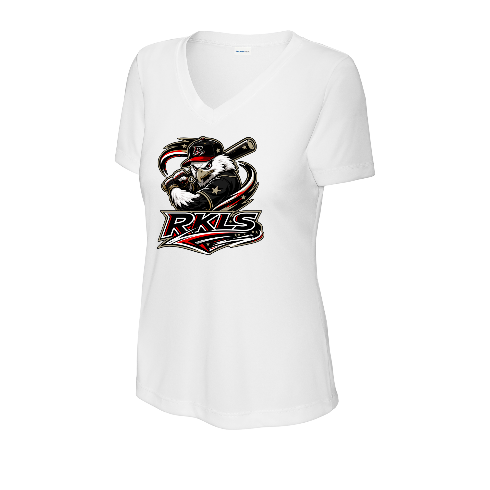 pinellas-reckless-baseball-white-womens-performance-v-neck-t-shirt-front-logo.png