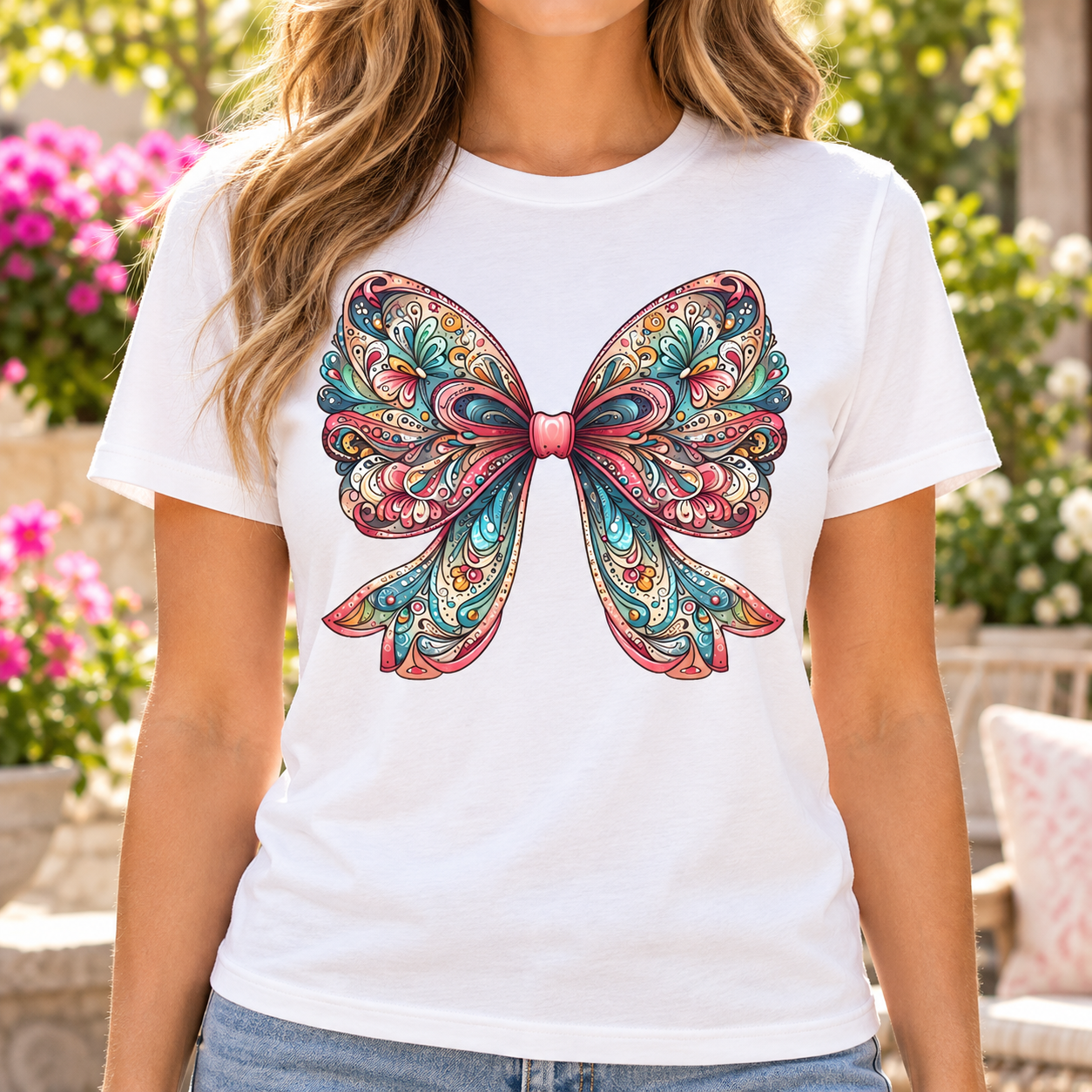 Pastel Ornate Coquette Bow Tee