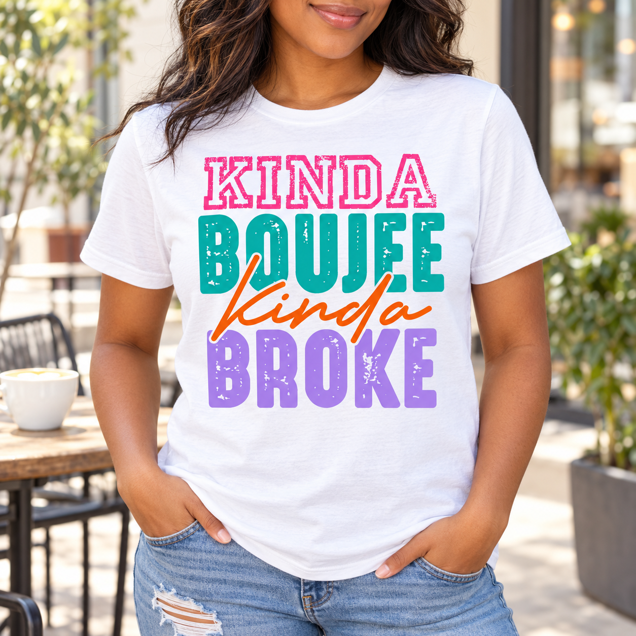 Kinda Boujee, Kinda Broke Colorful Tee