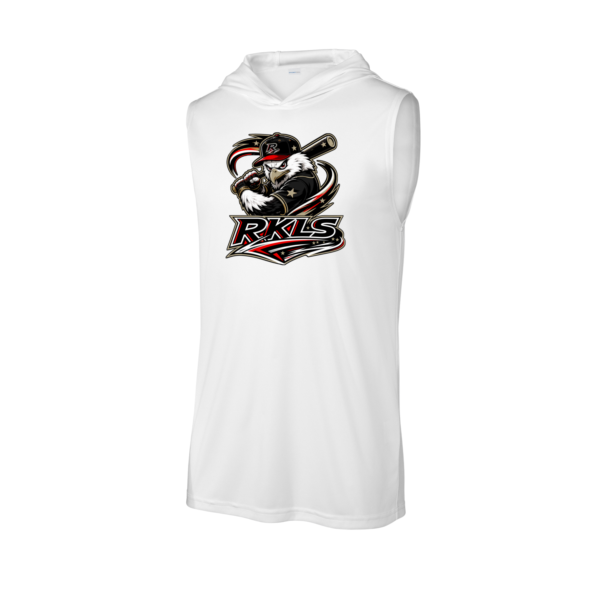 pinellas-reckless-baseball-white-performance-sleeveless-hoodie-front-logo.png