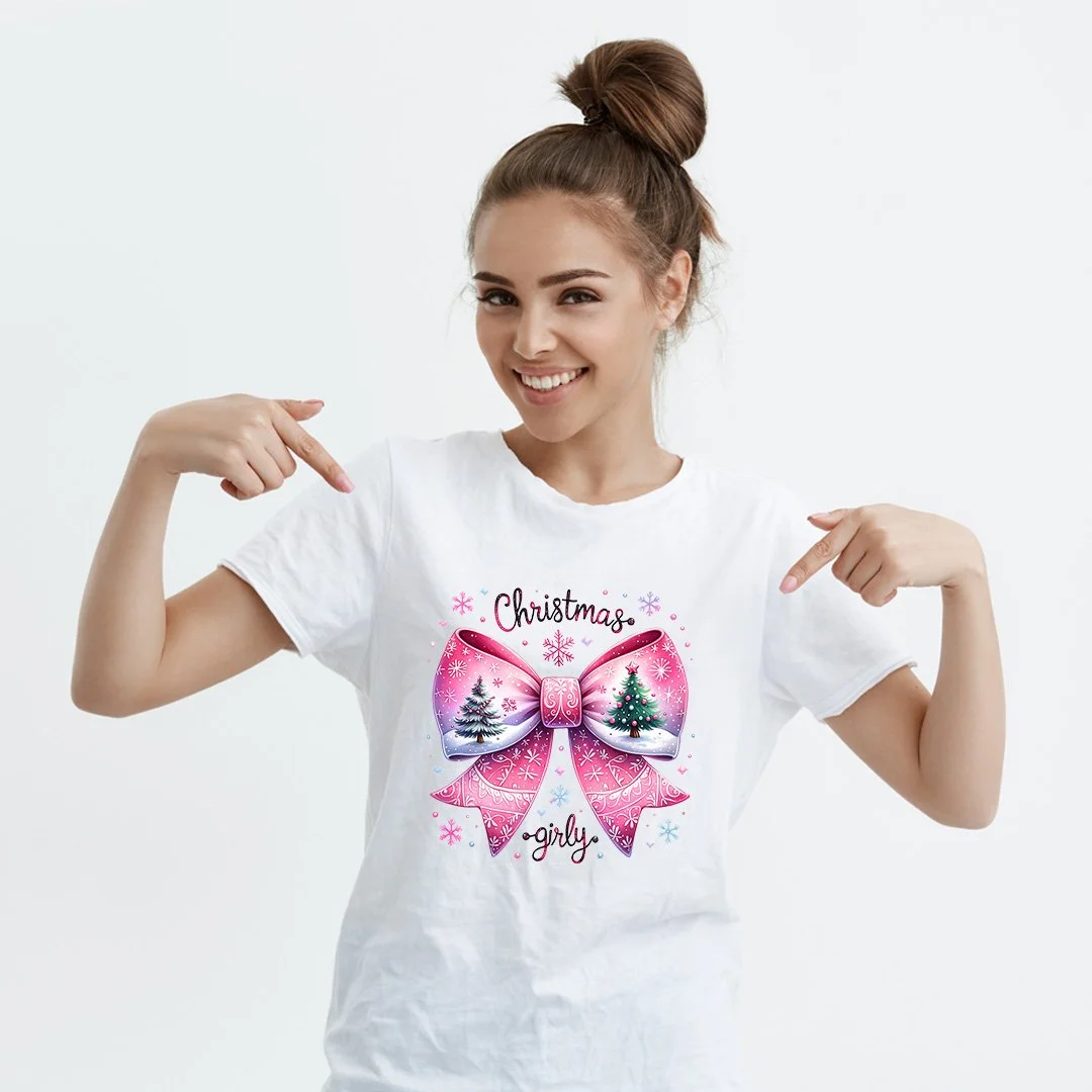Christmas Girly Pink Bow T-Shirt