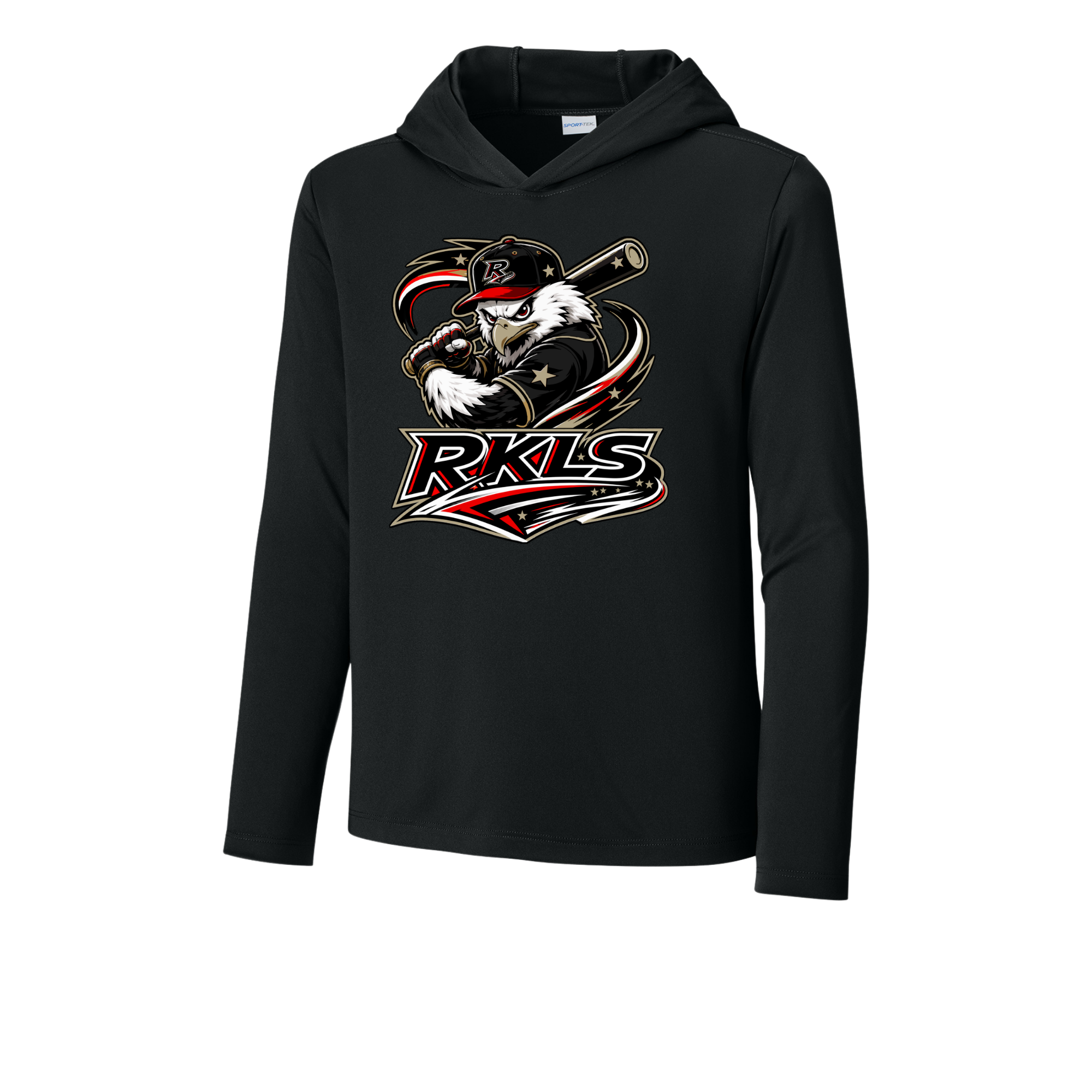 pinellas-reckless-baseball-black-youth-posi-uv-pro-long-sleeve-hoodie-front-logo.png