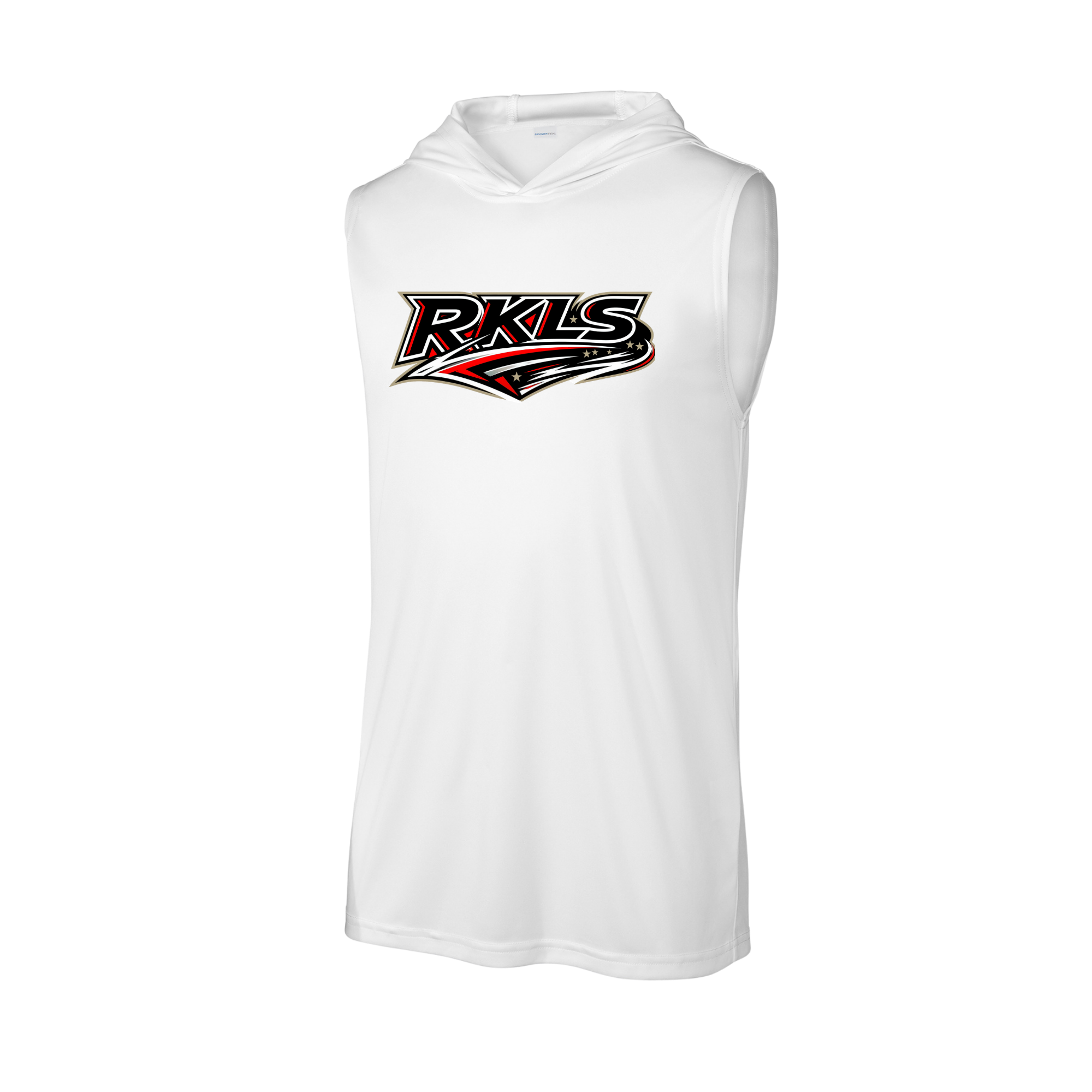 pinellas-reckless-baseball-white-performance-sleeveless-hoodie-front-logo.png