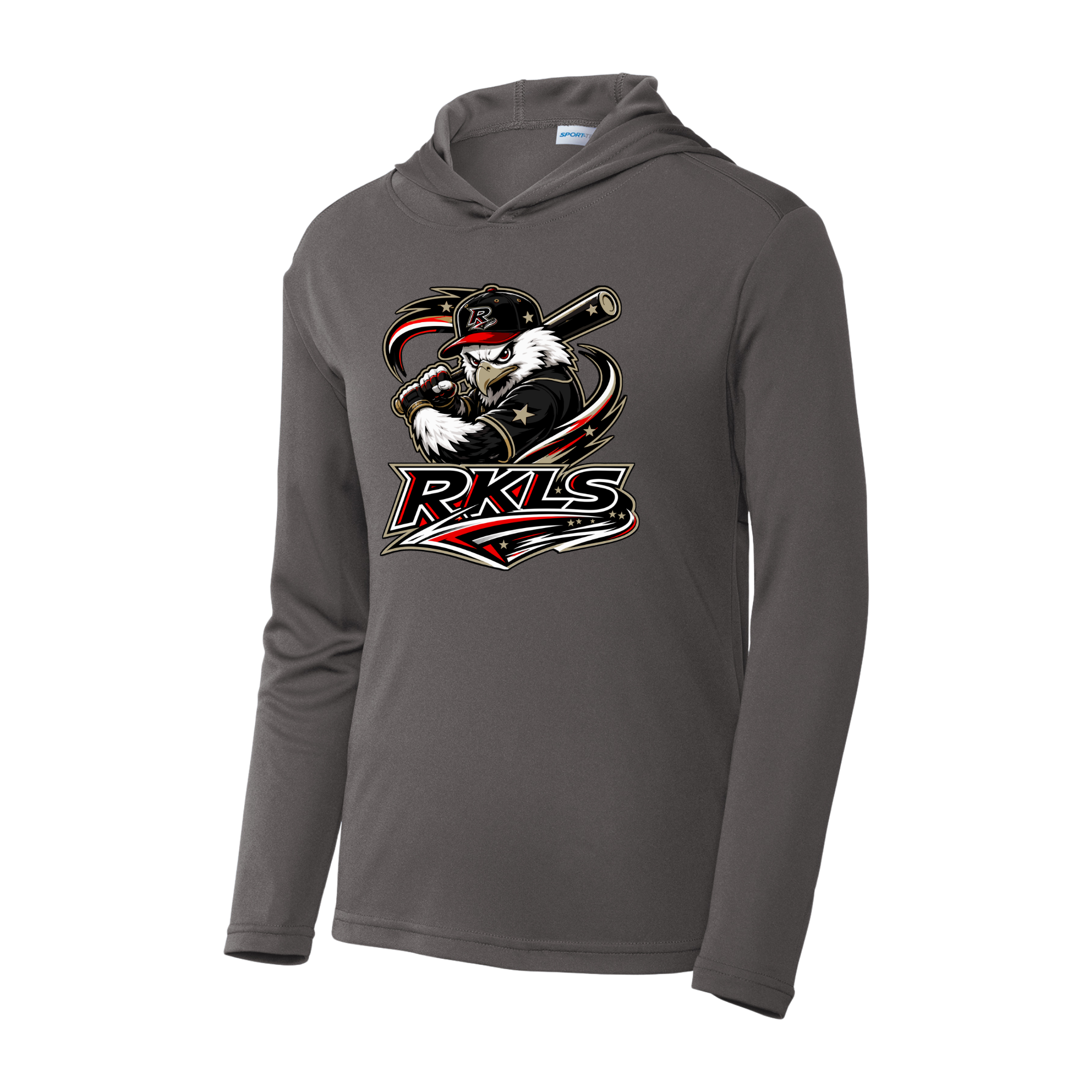 pinellas-reckless-baseball-iron-grey-youth-performance-hooded-pullover-front-logo.png