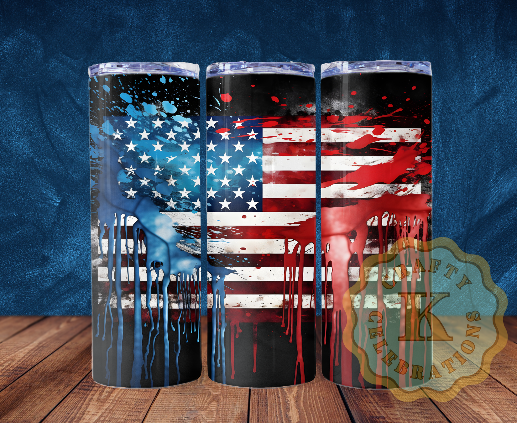 Paint Splatter American Flag Tumbler