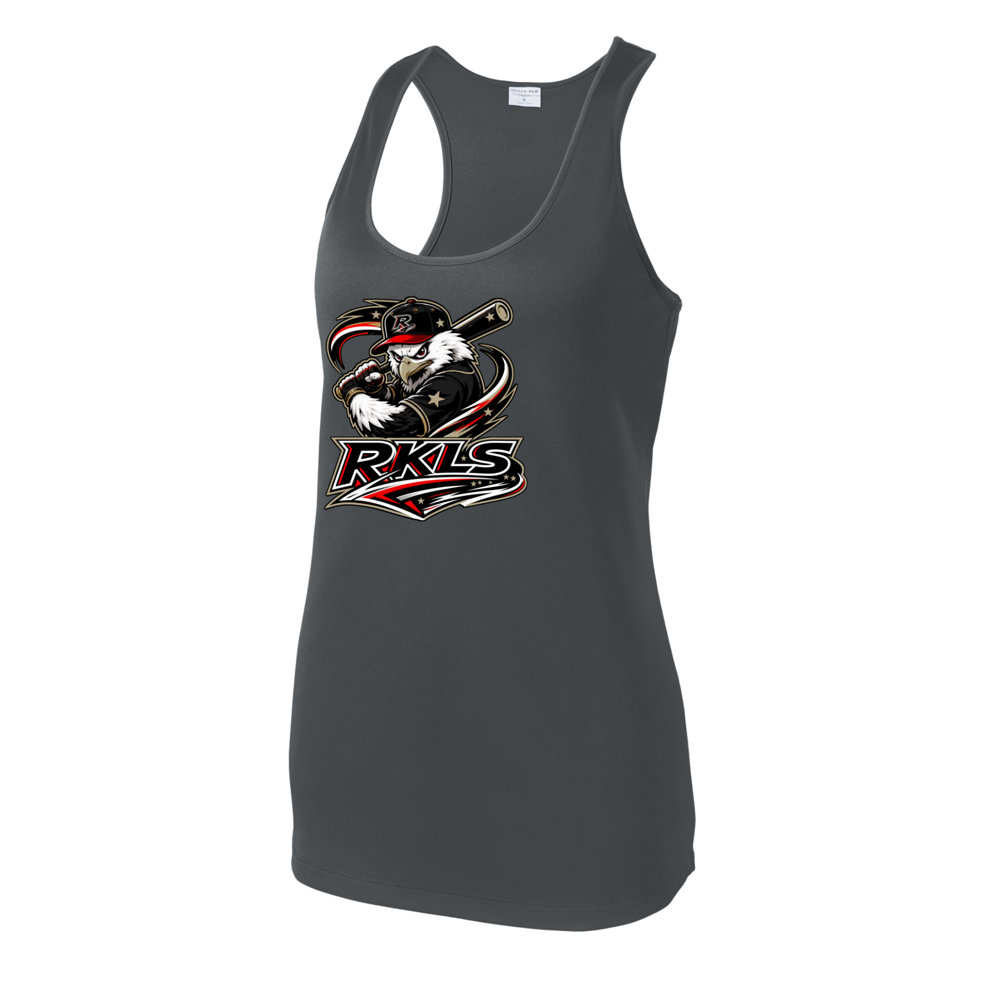 pinellas-reckless-baseball-iron-gray-womens-performance-racerback-tank-front-logo.png