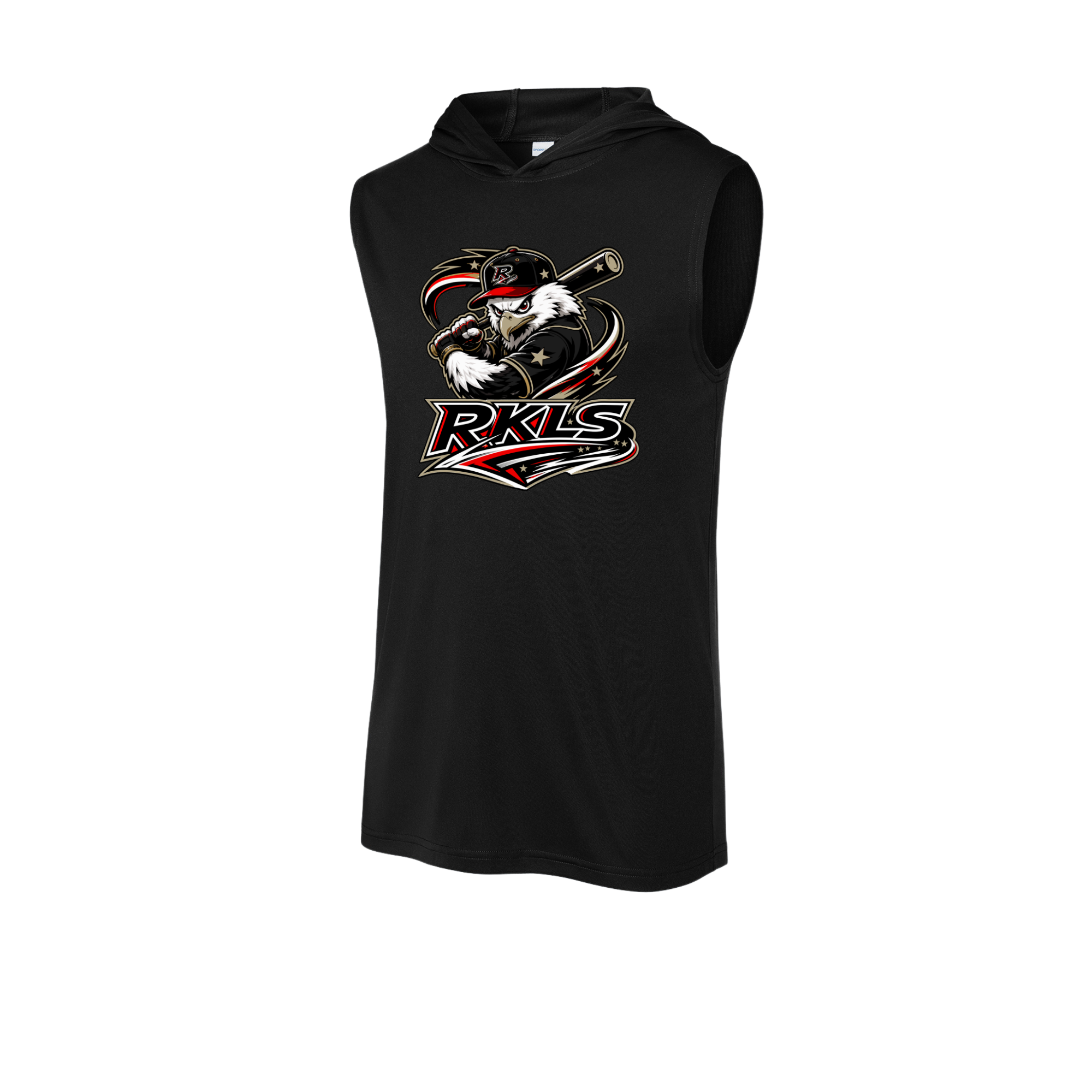 pinellas-reckless-baseball-black-performance-sleeveless-hoodie-front-logo.png