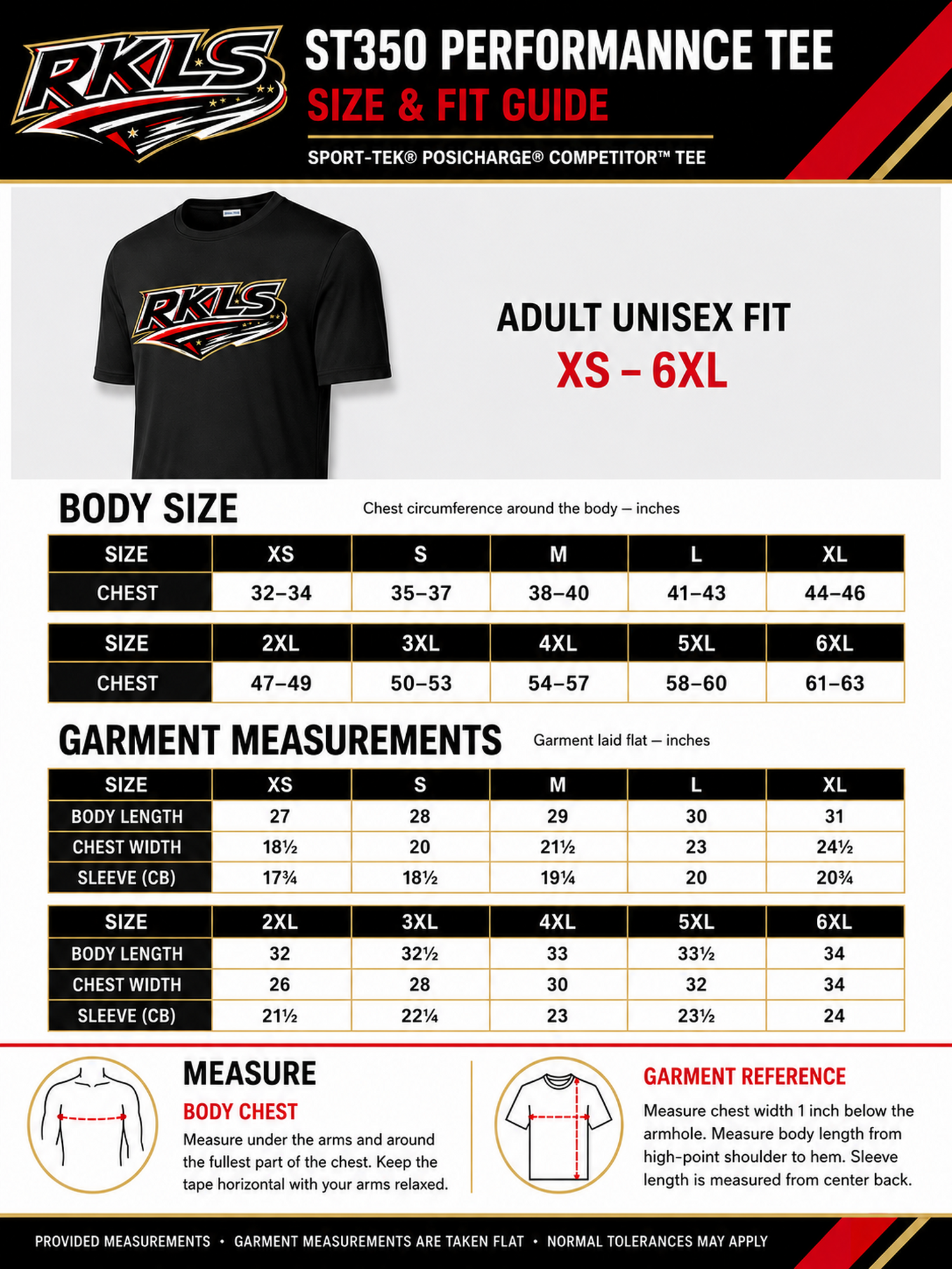 Pinellas Reckless Baseball ST350 performance shirt size and fit guide, adult XS–6XL