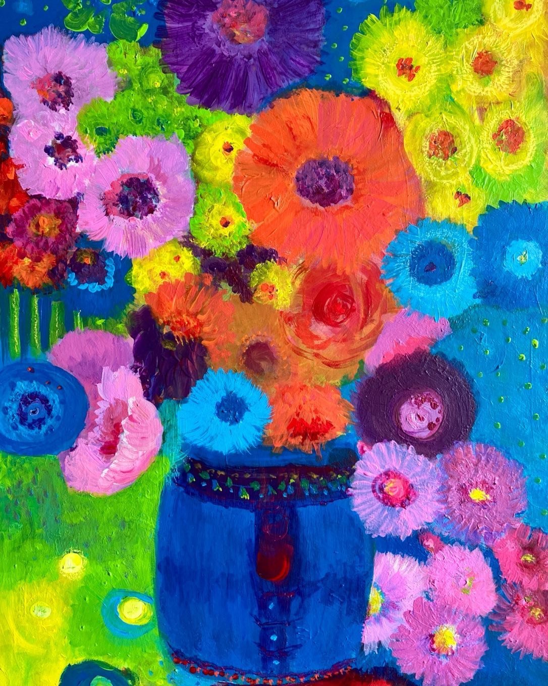 &ldquo;There&rsquo;s always joy&rdquo; 12x16 inches birch wood panel. #joyfulflowers#colourfulacrylics#intuitiveacrylics#colourfulflowers
