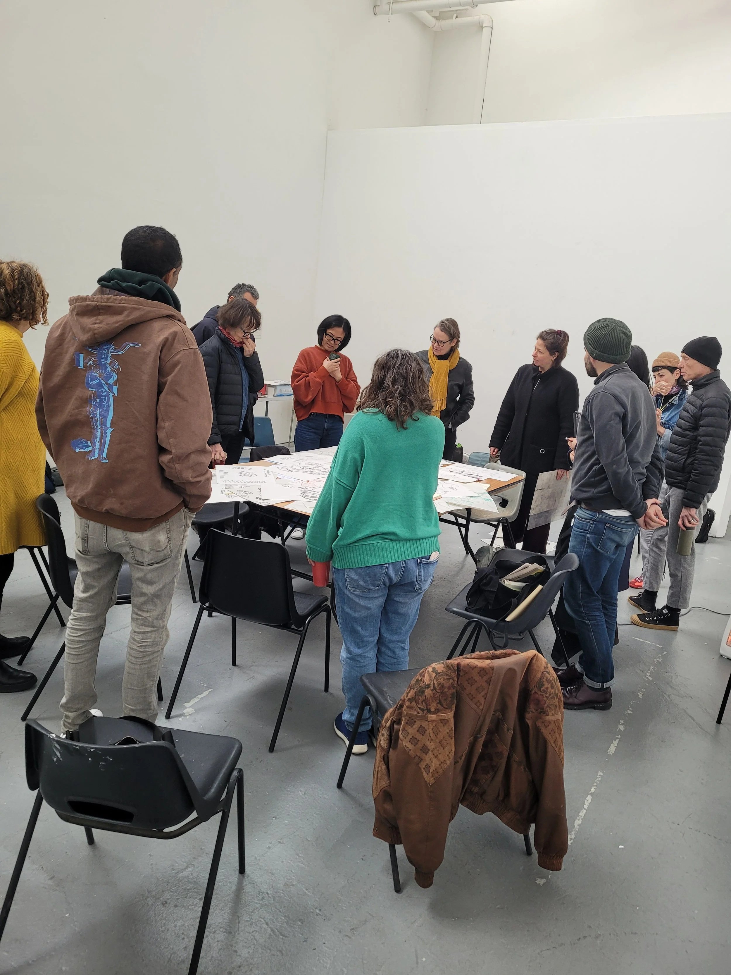 RCA Interdisciplinary Research Drawing Group (2026). Co-ran a day long workshop and exhibition, 'Hinting' at the Bomb Factory, London.