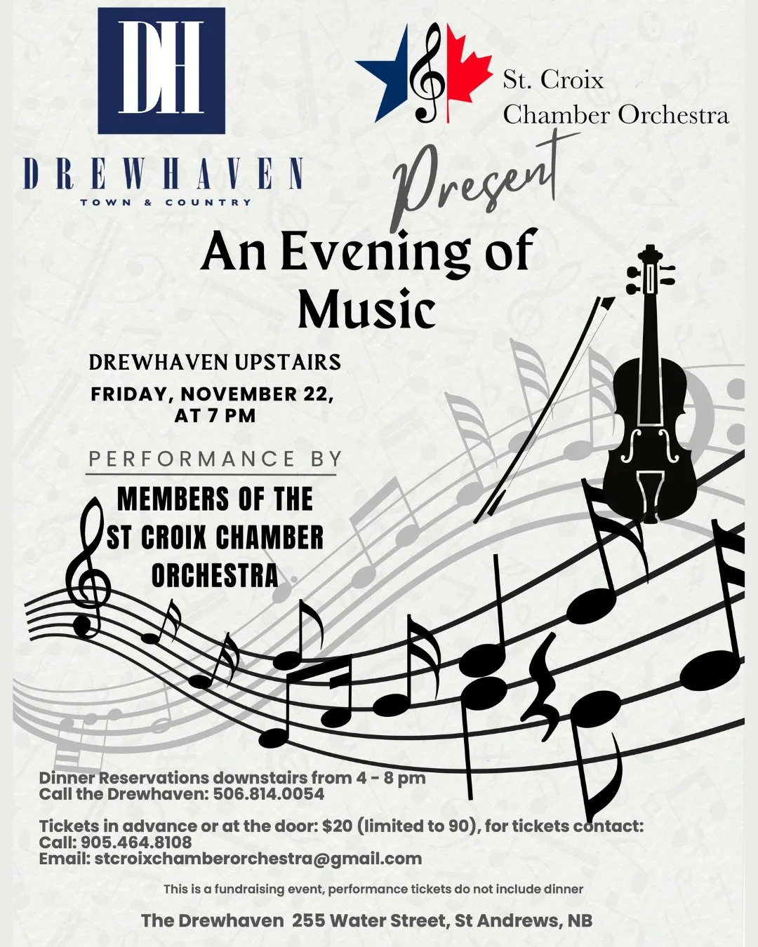 🎻✨ Join us for An Evening of Music with the talented St. Croix Chamber Orchestra at Drewhaven!⁠
⁠
📅 Friday, November 22 at 7 PM⁠
📍 Drewhaven Upstairs⁠
⁠
Enjoy a night of beautiful music and help support the arts in our community! 🎶 Tickets are $2