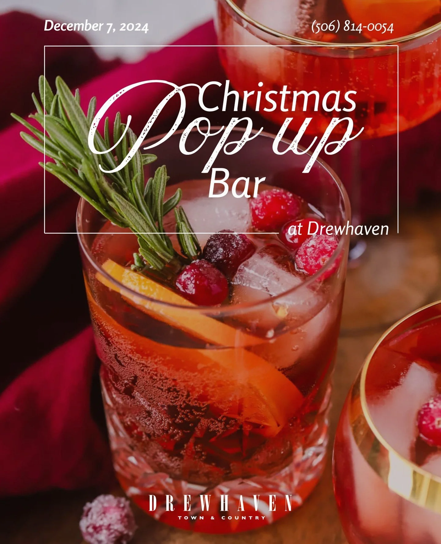 🎄🍷 Sip into the Season at Drewhaven's Christmas Pop-Up Bar! 🍷🎄⁠
⁠
Get ready to toast the holidays! Join us this Saturday, December 7th for a special Christmas Pop-Up Bar at Drewhaven.⁠
⁠
✨ Featured Holiday Cocktails:⁠
⁠
🍷 Mulled Wine⁠
🍸 Cranber