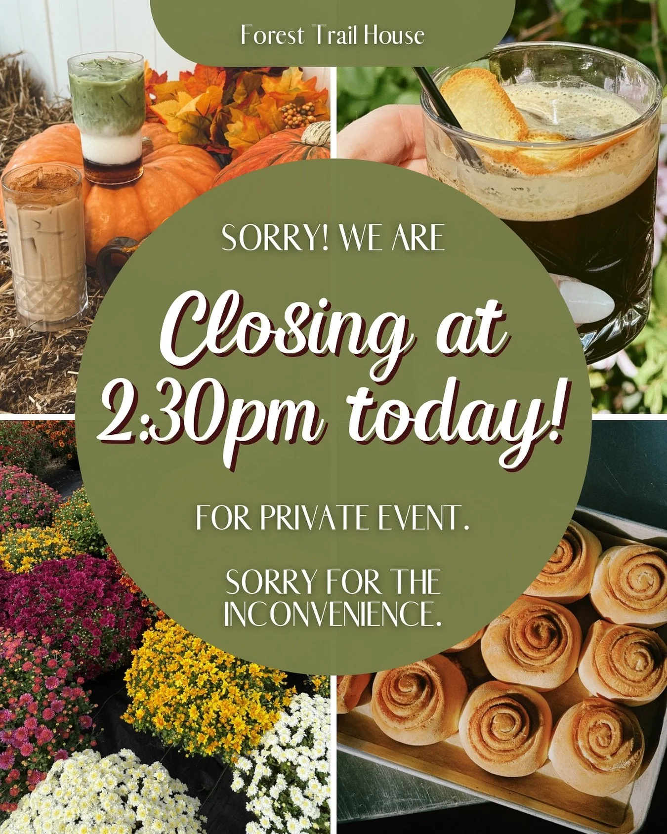 We are hosting a private event today at 2:30pm, so our shop will be closing to the public early. Thank you for your understanding and enjoy the rest of your weekend!