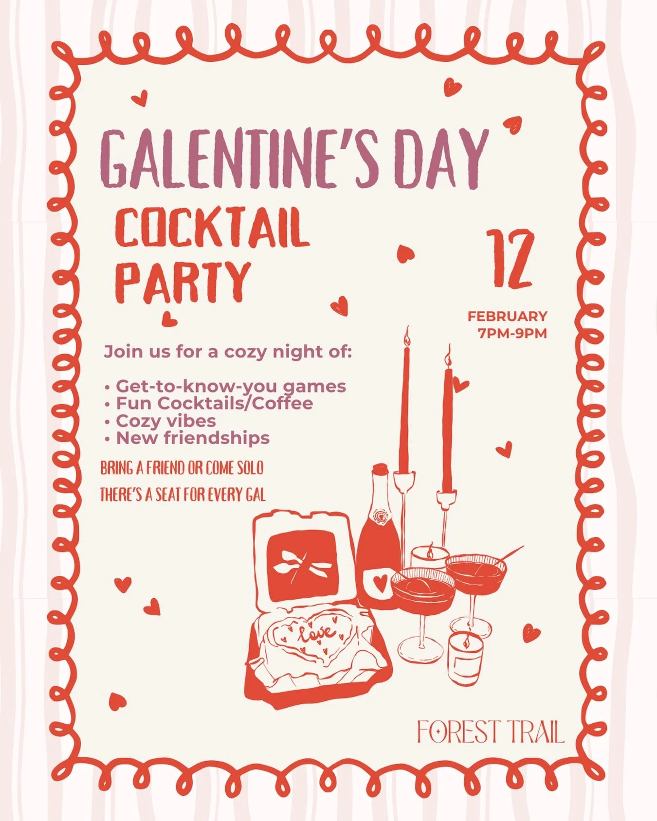 Ladies! 💗We&rsquo;re hosting a Galantines Day event on 2/12 from 7-9pm and we want you to be there! 💞Join us for a cozy night of fun &amp; connection with other local ladies and the best drinks in town!👯&zwj;♀️ Gather your girl gang or swing by so
