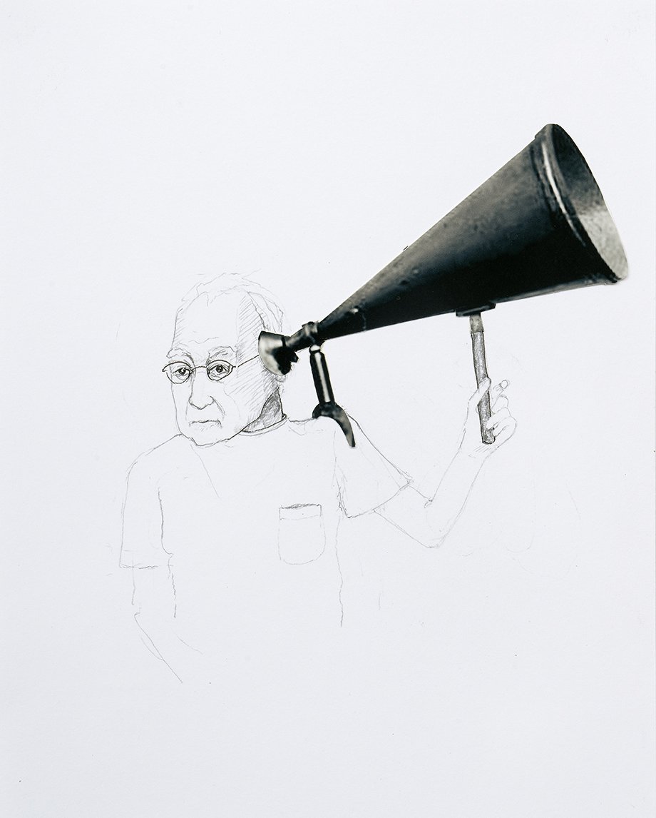 CAROL K. BROWN: MODIFIED HUSBAND 47, graphite ink and paper collage, 10 x 8 in. 25.4 x 20.3 cm.