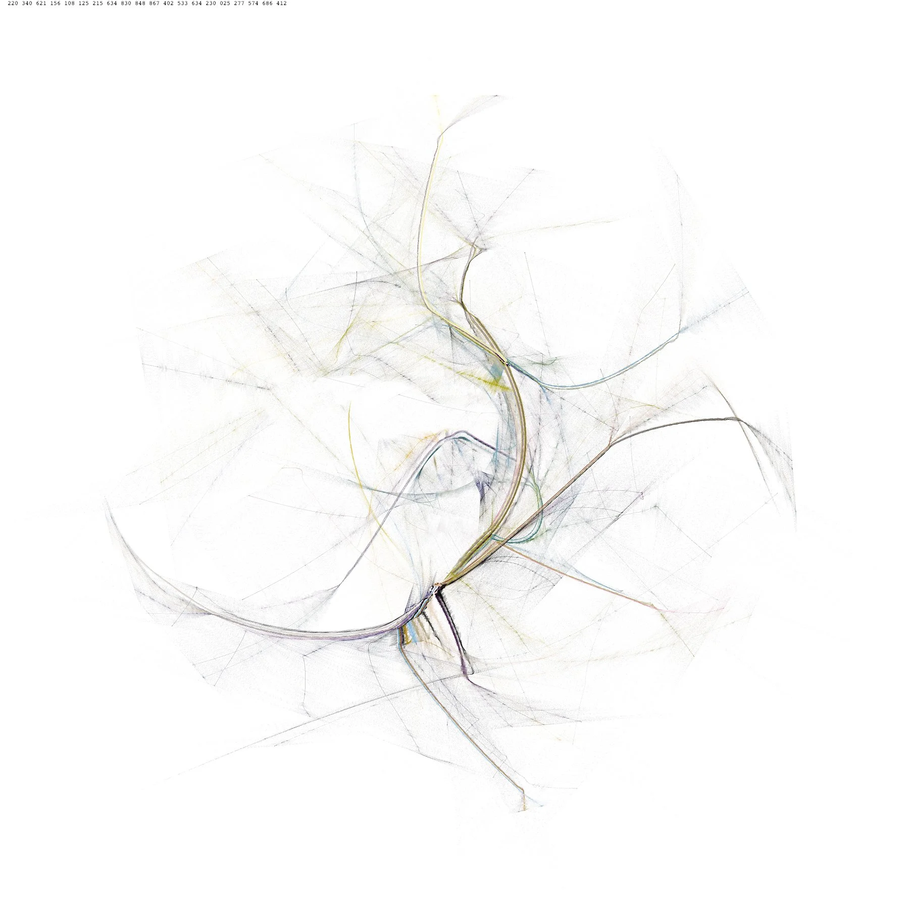 JUAN CORTES: STUDY OF POSSIBLE UNIVERSES III, 2020, hand-colored algorithm, 12 3/4 x 19 5/8 in. 32.4 x 49.8 cm.