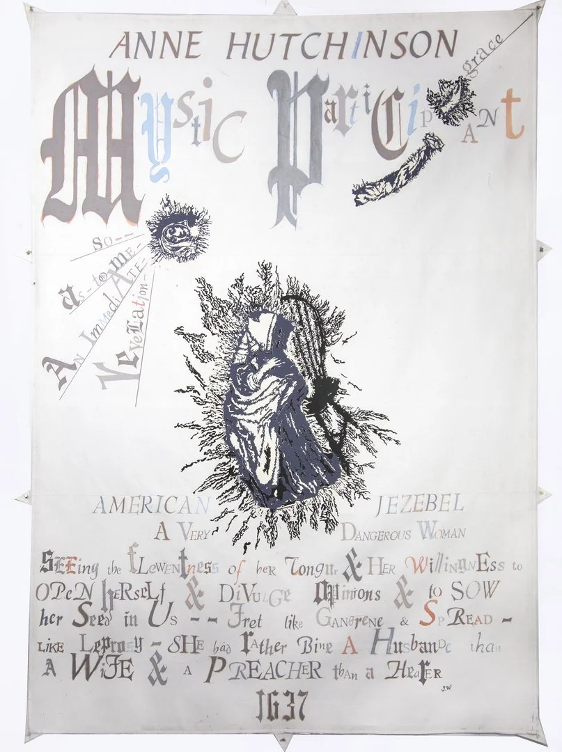 LESLEY DILL: MYSTIC PARTICIPANT, 2017 oil stick, thread and paper on Tyvek backed fabric, 82.5 x 59.5 in. 209.6 x 151.1 cm.