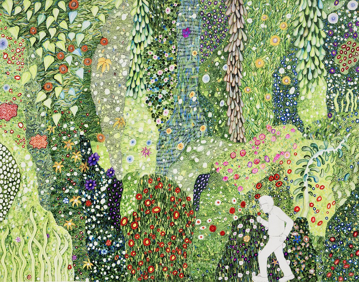 CAROL K. BROWN: HURRY, watercolor, graphite ink and paper collage, 26 x 22 in. 66.04 x 55.88 cm.