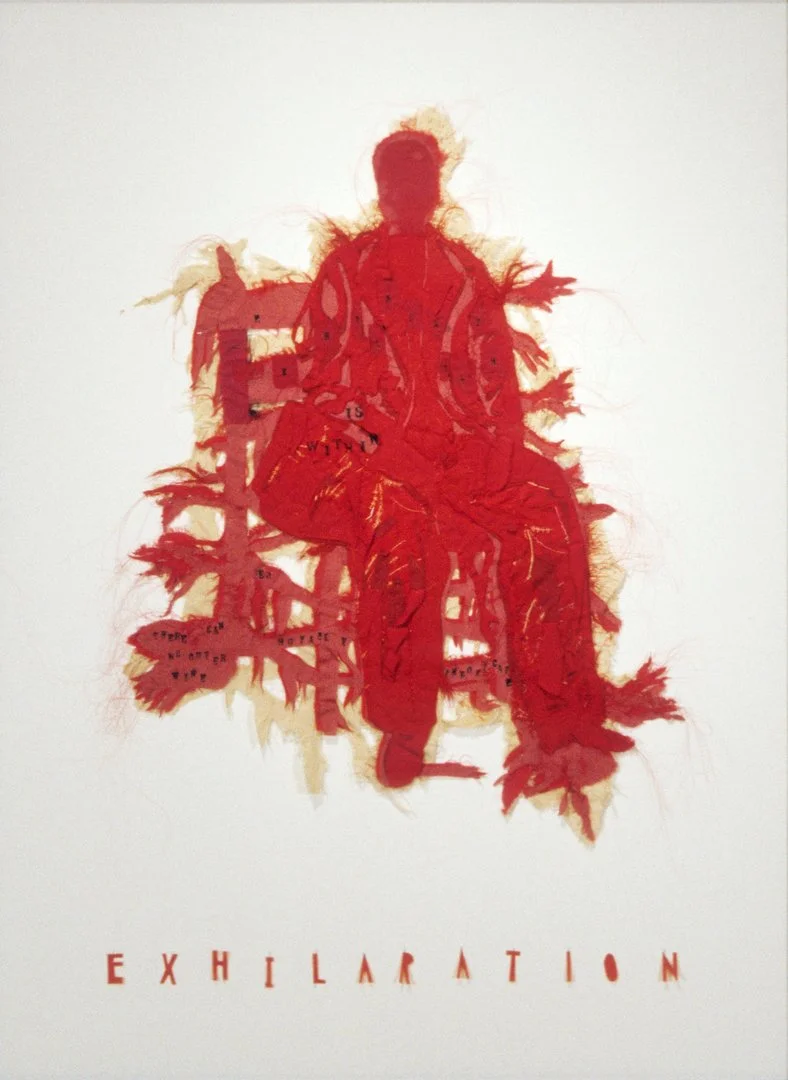 LESLEY DILL: HOMAGE TO FRIDA KAHLO (RED FRIDA), 2004 ink on paper, cotton, silk, fabric, horsehair, thread 42 x 30 in. 106.7 x 76.2 cm.