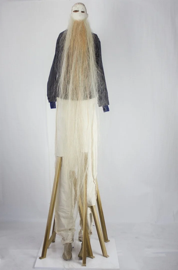 LESLEY DILL: SEER (JOHN BROWN), 2017 horse hair, fabric, oil stick on wooden base, 96 x 24 x 24 in. 243.8 x 61 x 61 cm.