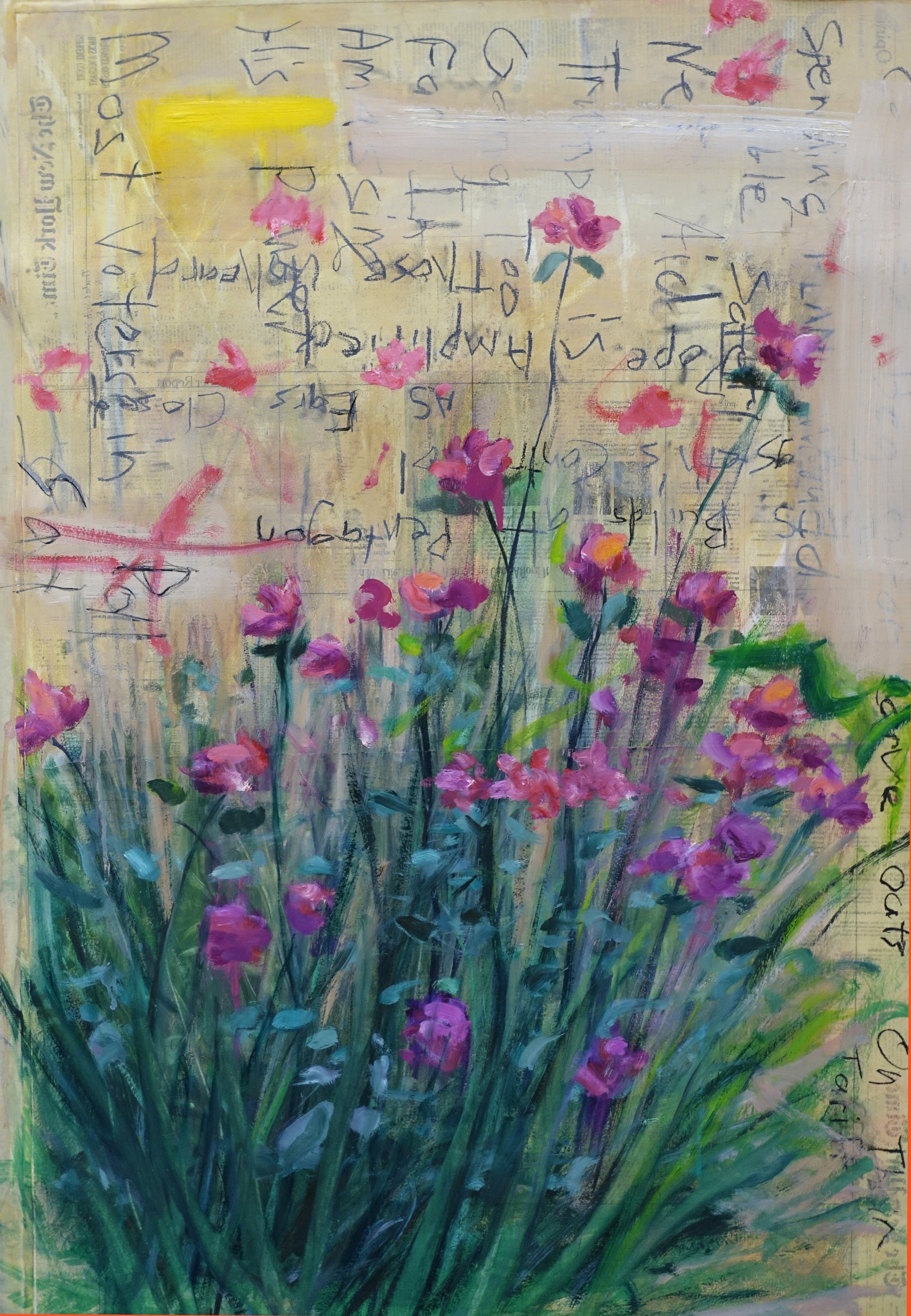 Spring Over Yesterday's News-2025_oil and charcoal on newspaper transferred and adhered to paper-45x30_edited-1.jpg