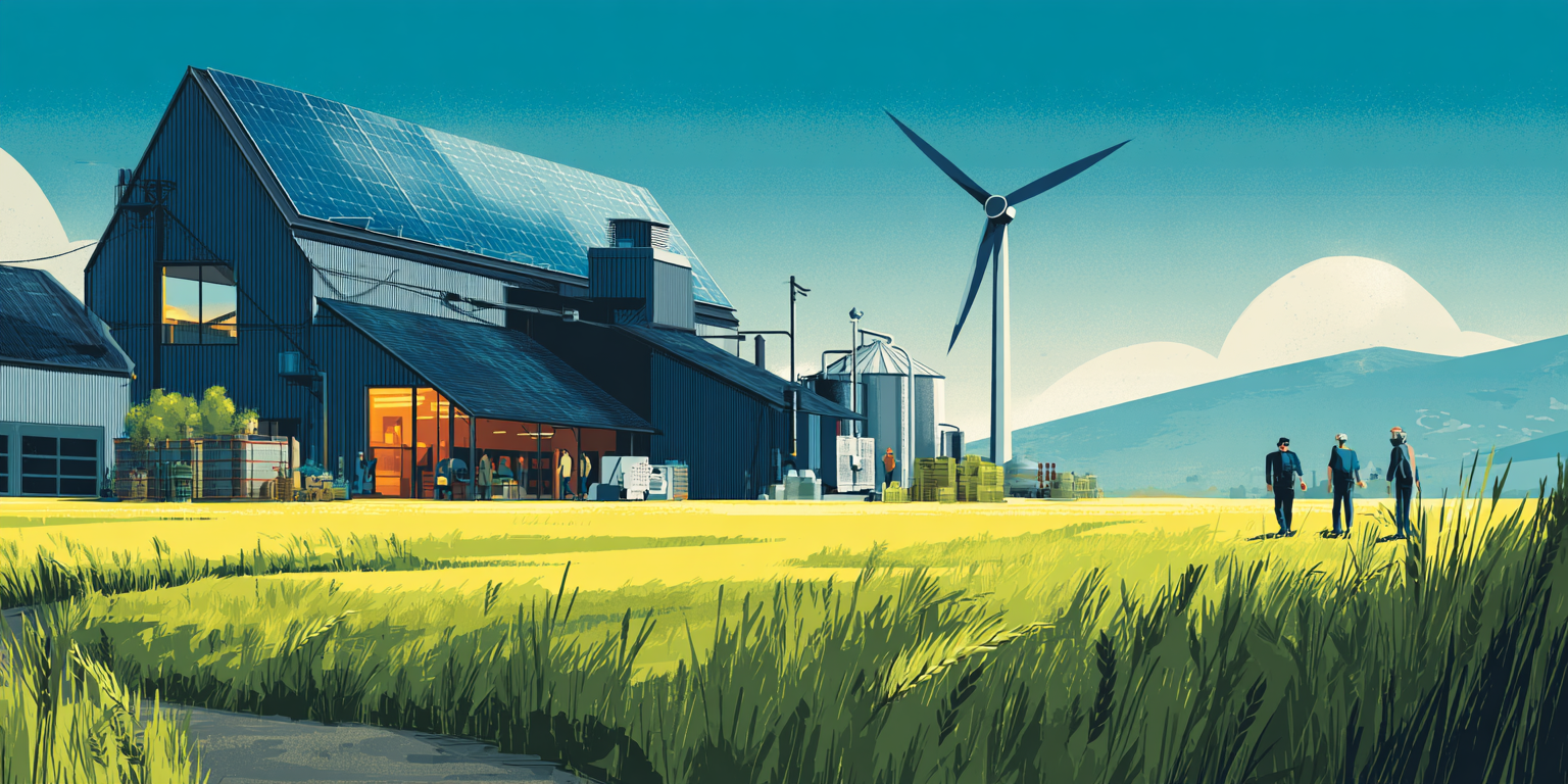 Illustration of sustainability in action on a modern distillery