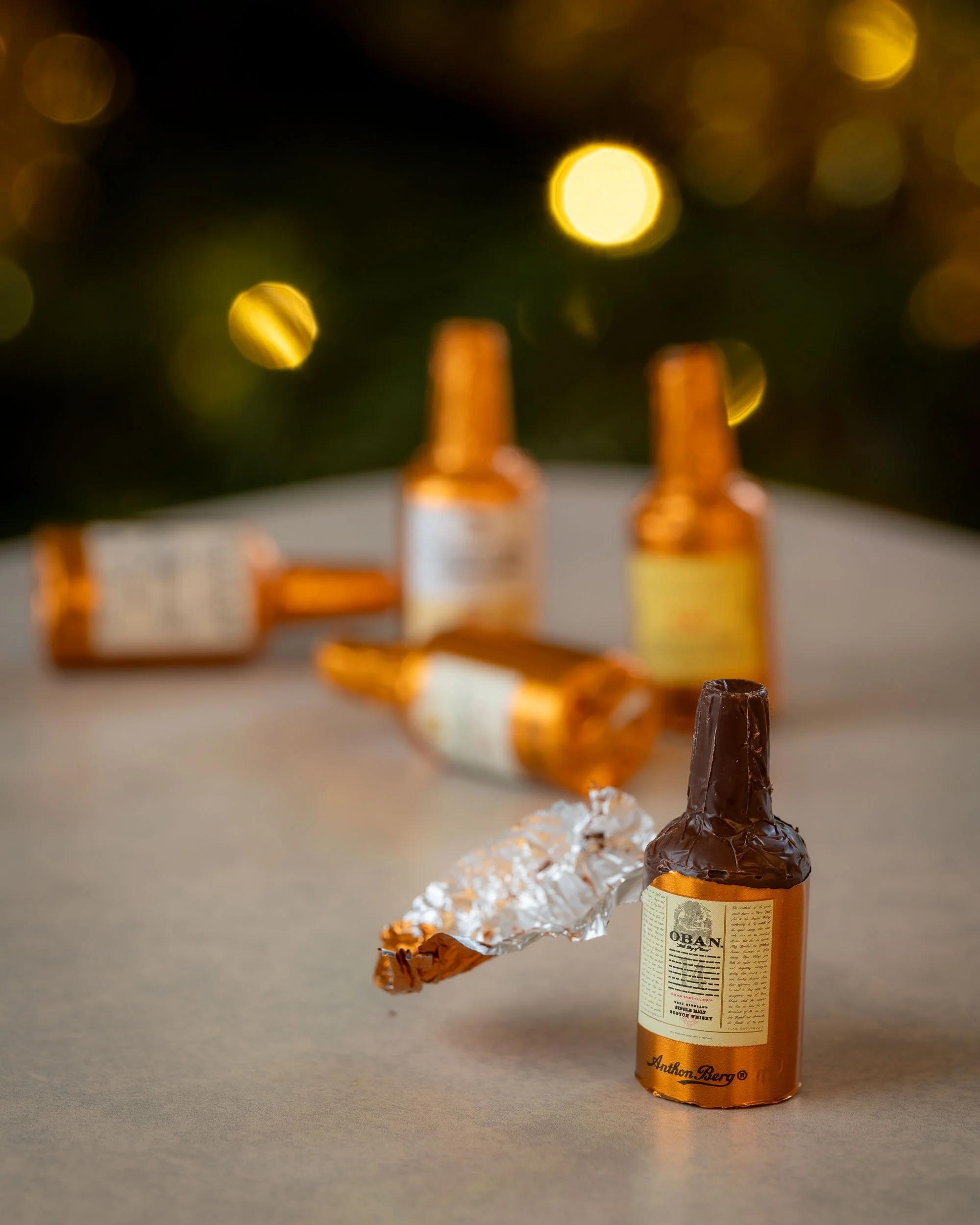 The Oban 14 mini chocolate liqueur partially unwrapped