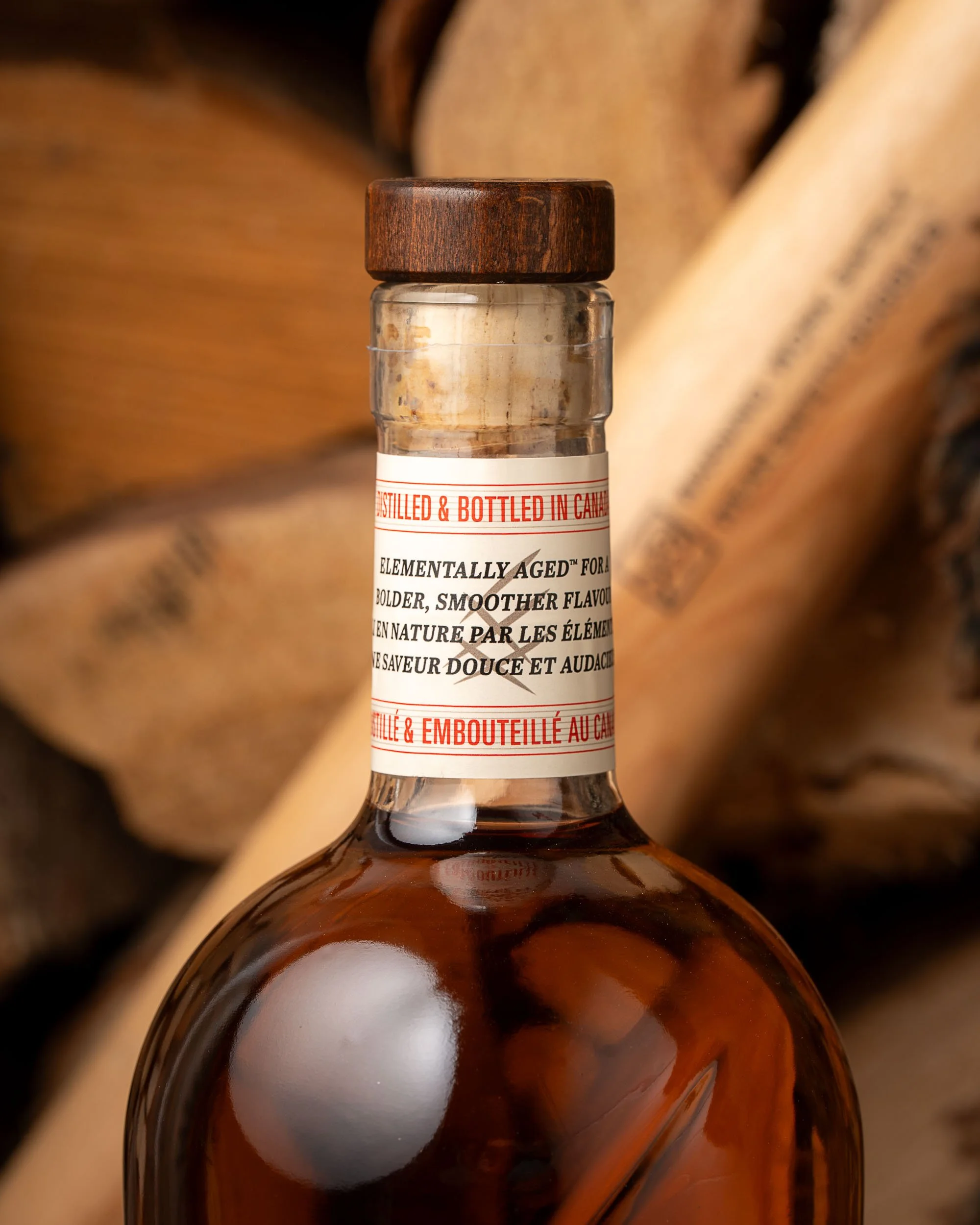 Close up of the neck of a bottle of Bearface Triple Oak