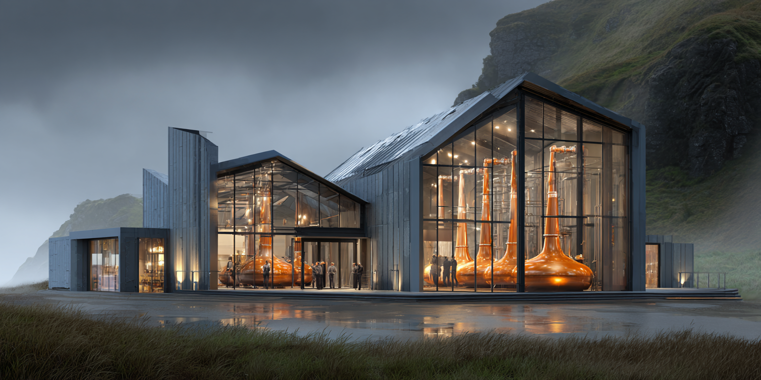 An illustration of a modern craft distillery