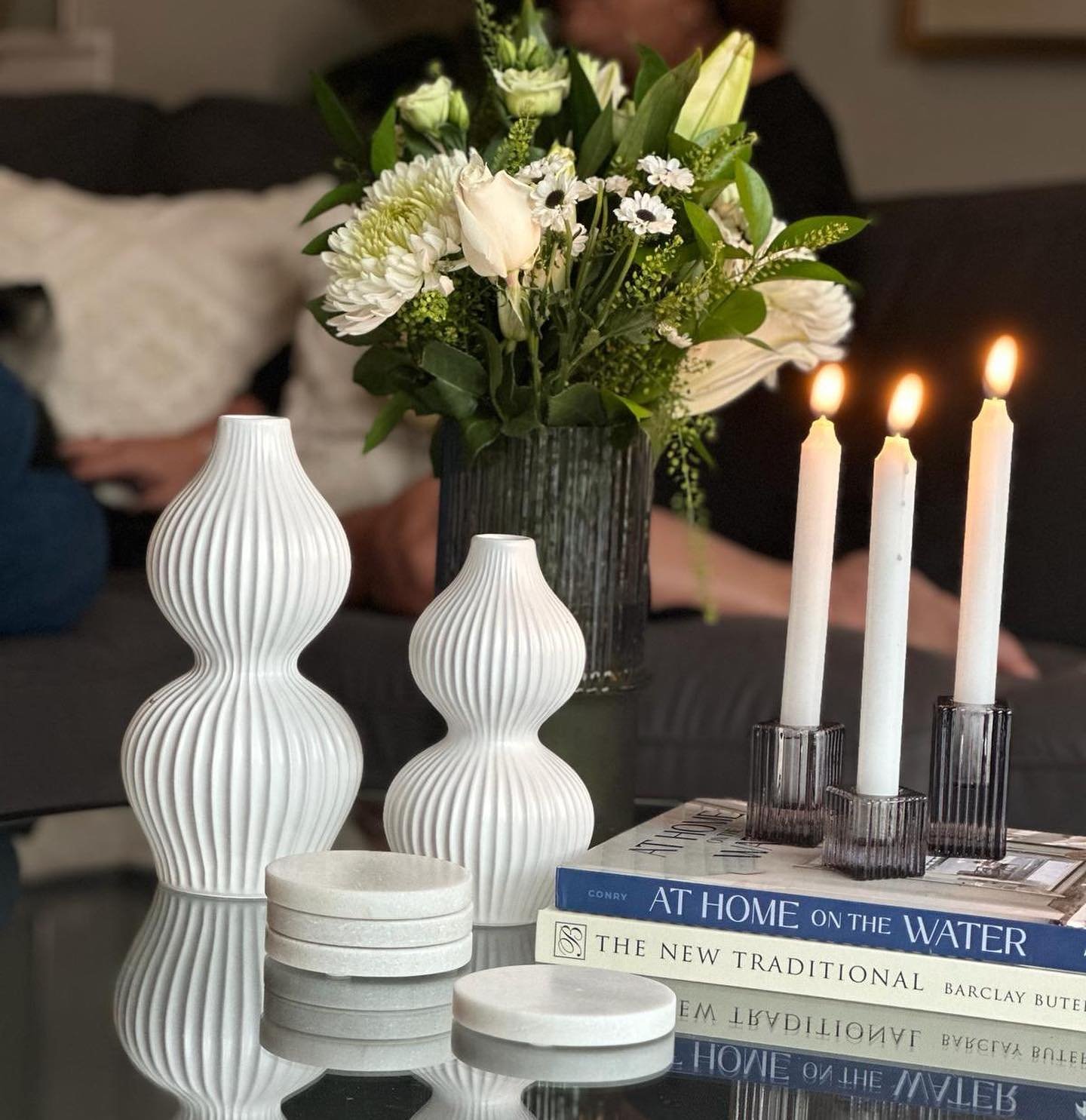 Our Serene Scene Vignette at Kenda&rsquo;s house.  She set it up on her coffee table and is ready to entertain. 

Shop our Vignette collections - www.designervignette.com

We would love to show you our collections at the @kateandcodesigninc office.  