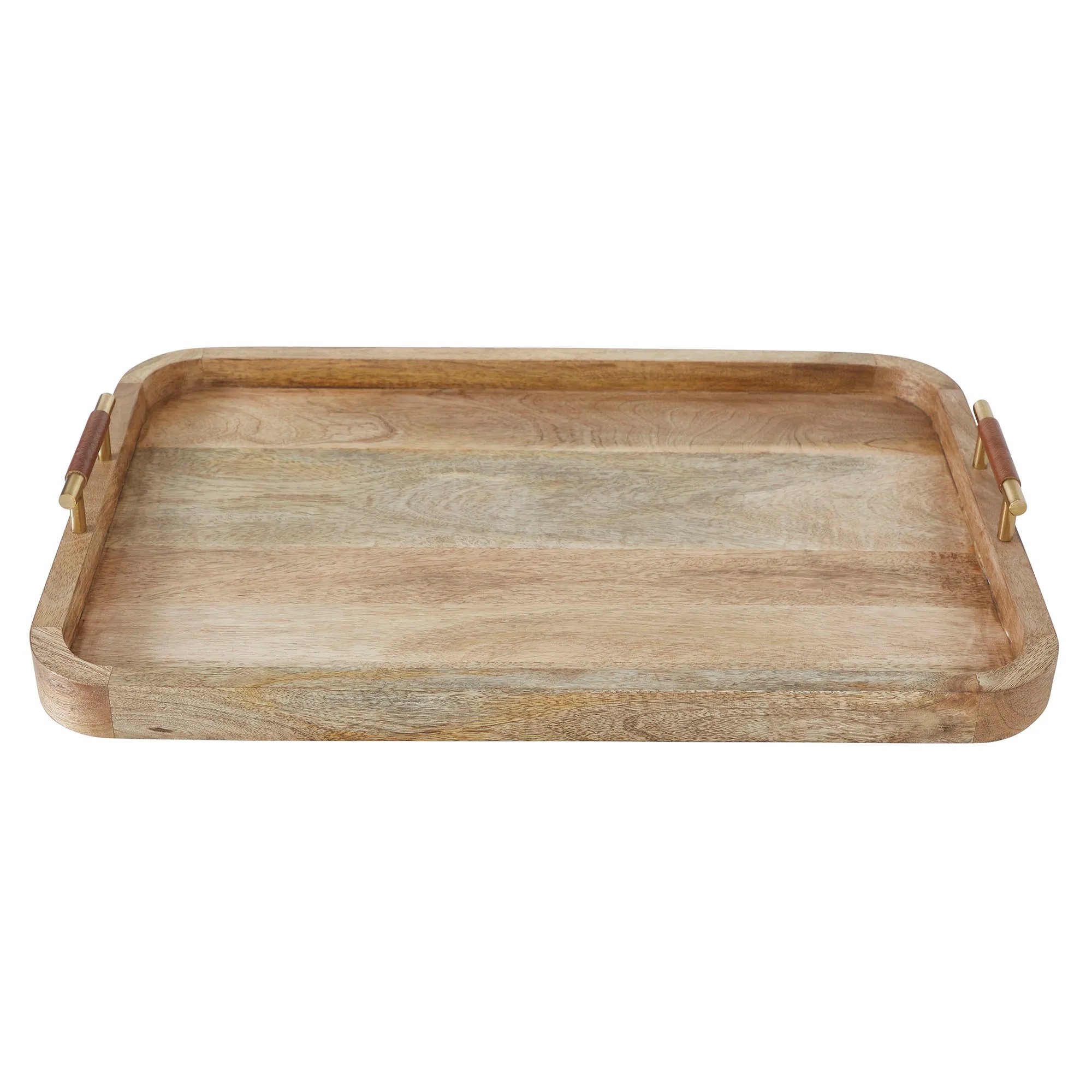 Mango Wood Tray With Leather Detail