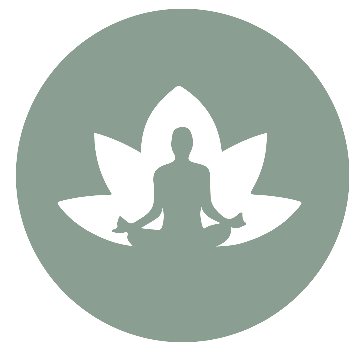 Silhouette of a person meditating in lotus position with a lotus flower behind them, all in a minimalistic design.