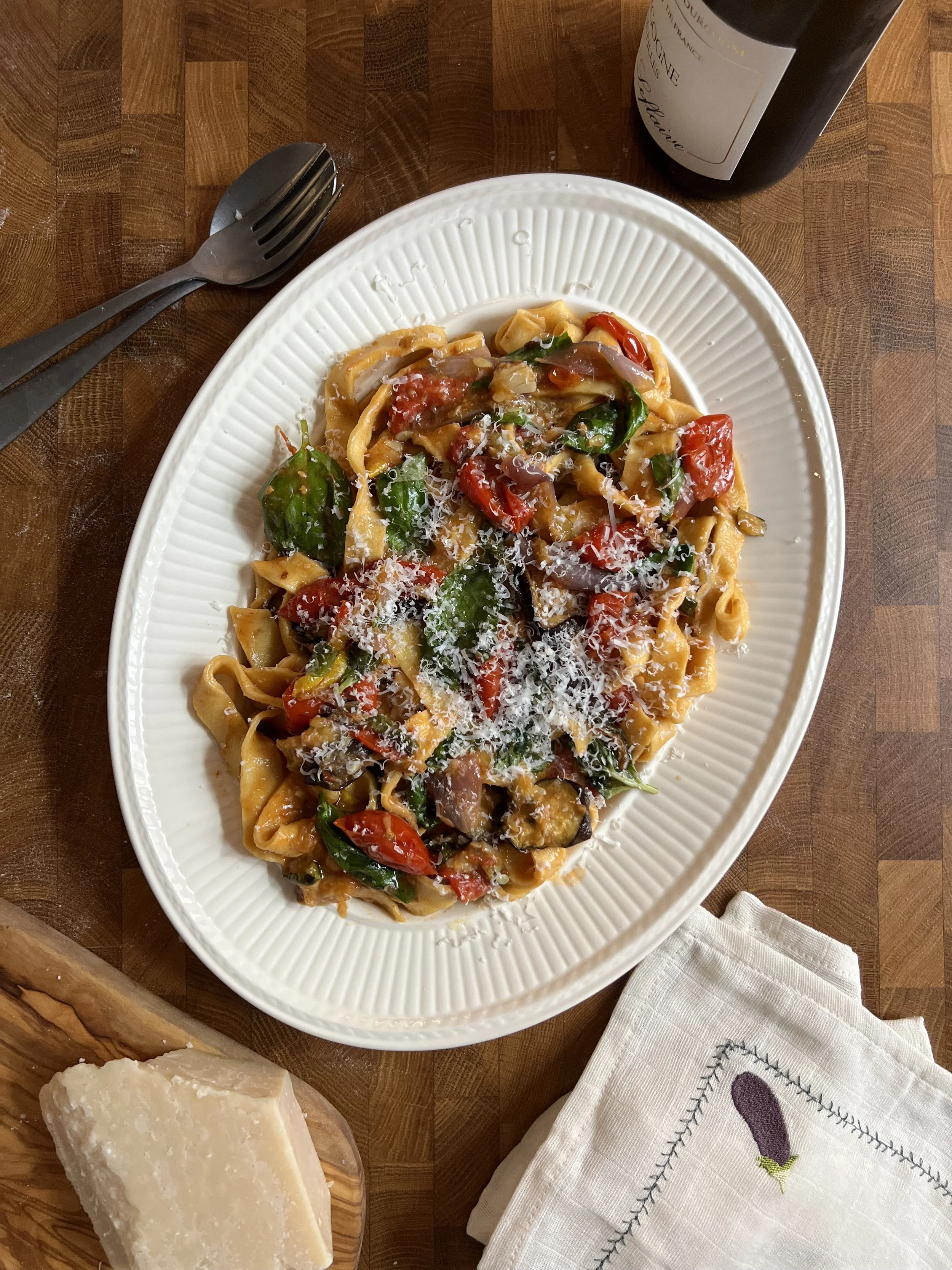 Tagliatelle med ovnsbakte grønnsaker