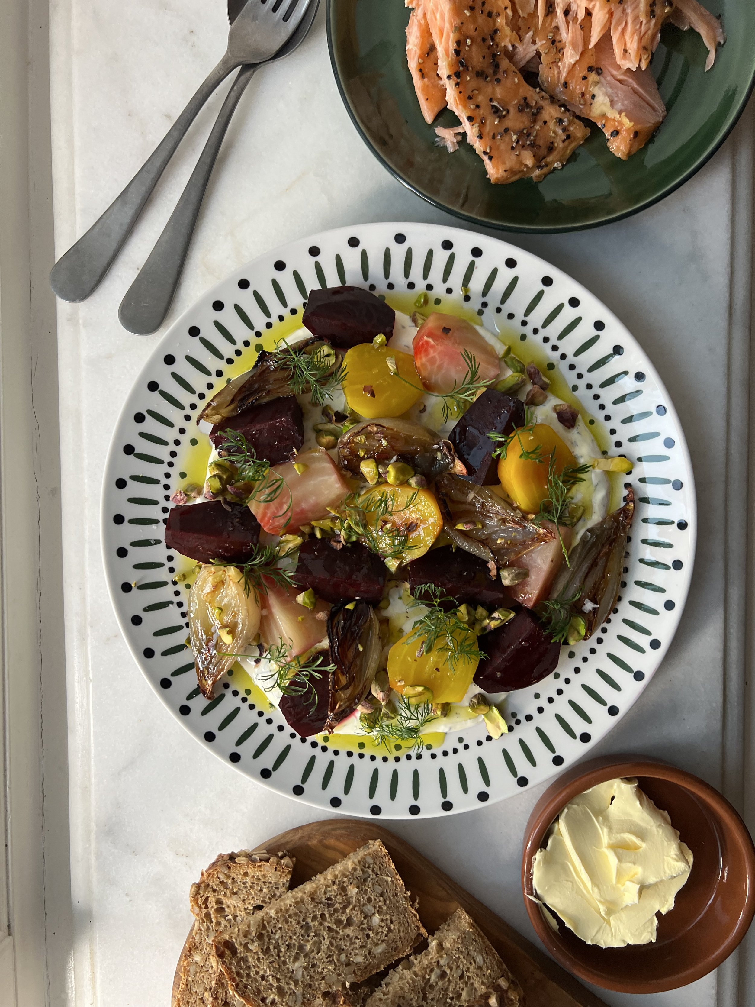 Bakte beter med løk og creme fraiche