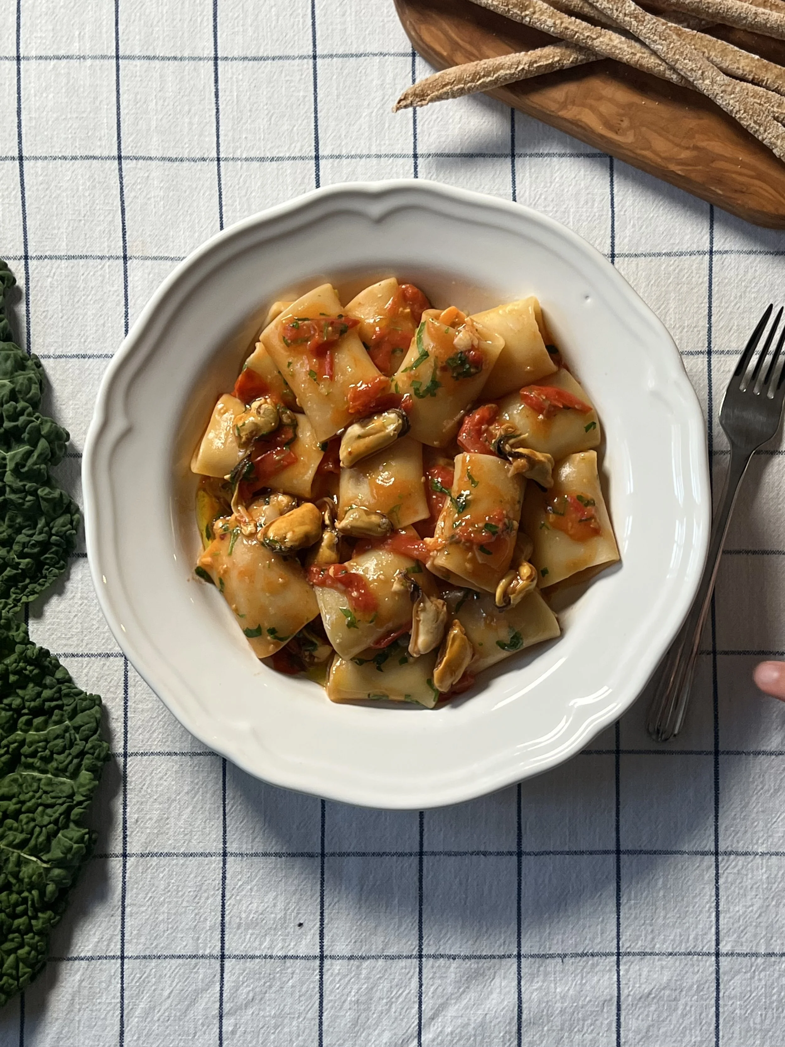 Paccheri med blåskjell og tomater