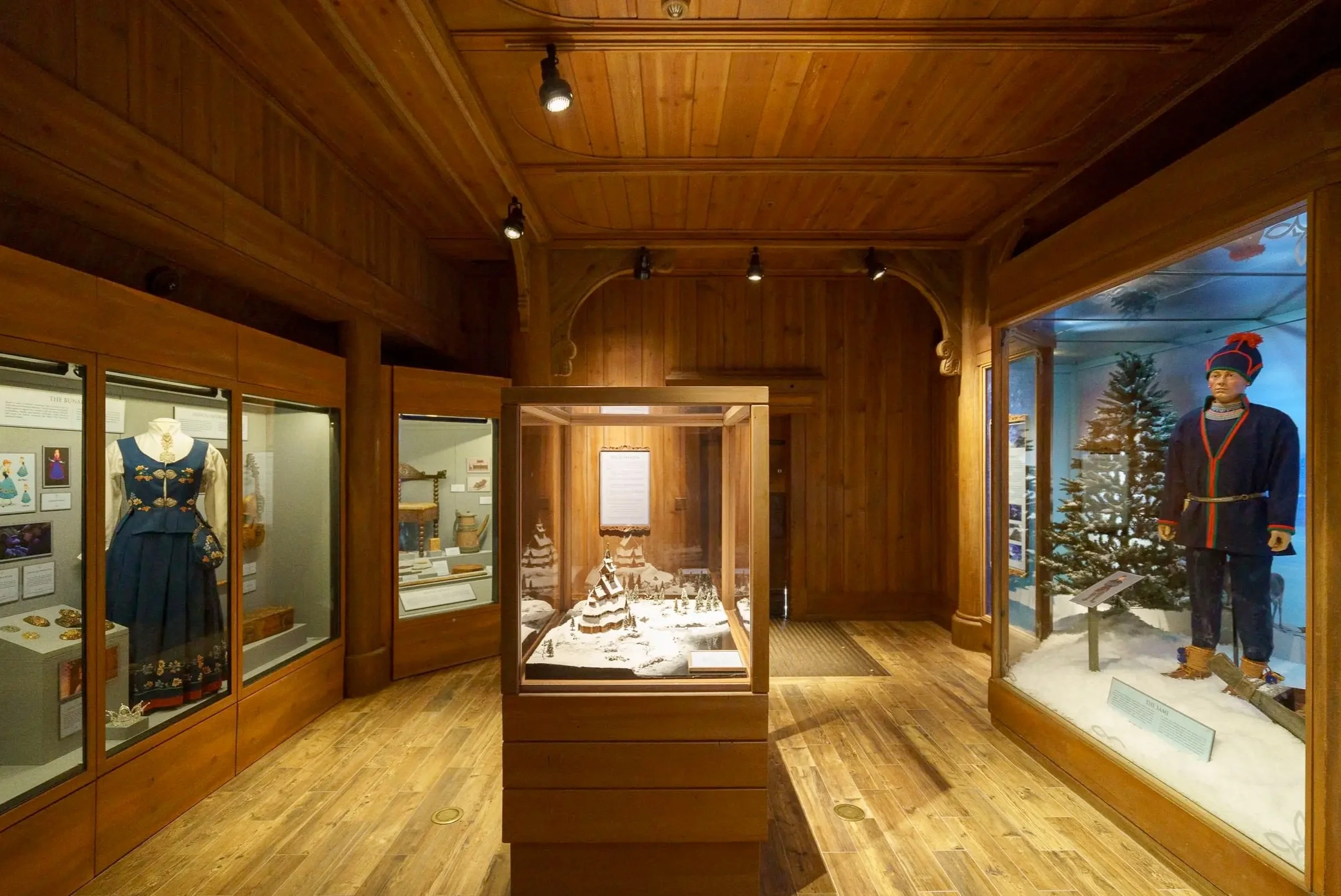 Norway Gallery | Built Stave Church model and coordinated fabrication of case display with vendor; assisted with installation of all gallery elements