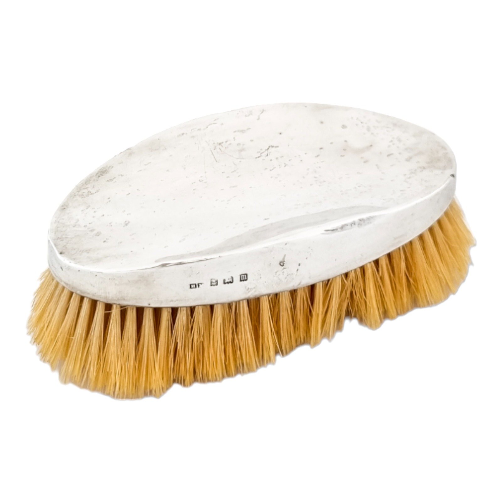 Large Edwardian sterling silver oval military beard / hairbrush with boar bristles