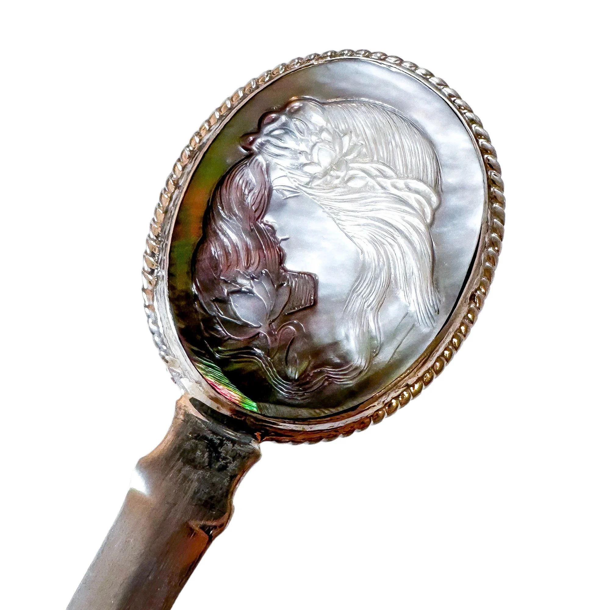 Art Nouveau style sterling silver letter opener with abalone mother-of-pearl medallion