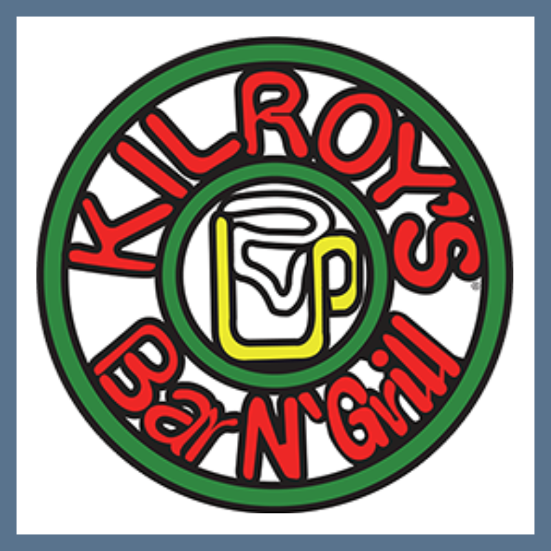 Neon sign for Kilroy's Bar and Grill featuring a beer mug in the center.