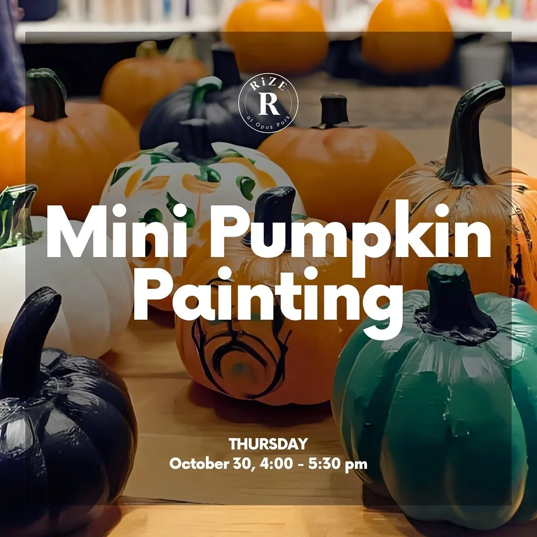 Join the fun! Swing by the Club Room today from 4:00 to 5:30 for mini pumpkin painting and a savory treat - we can't wait to see you! #rizeatopuspark