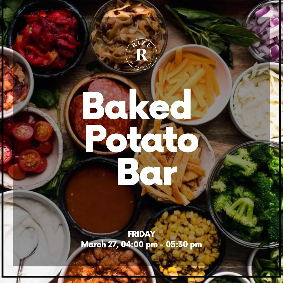 Residents, join us in The Clubroom this Friday from 4:00pm - 5:30pm for delicious potatoes and toppings! Ease your way into the weekend with yummy, cozy food! 

We cannot wait to see you there! 

#rizeatopuspark