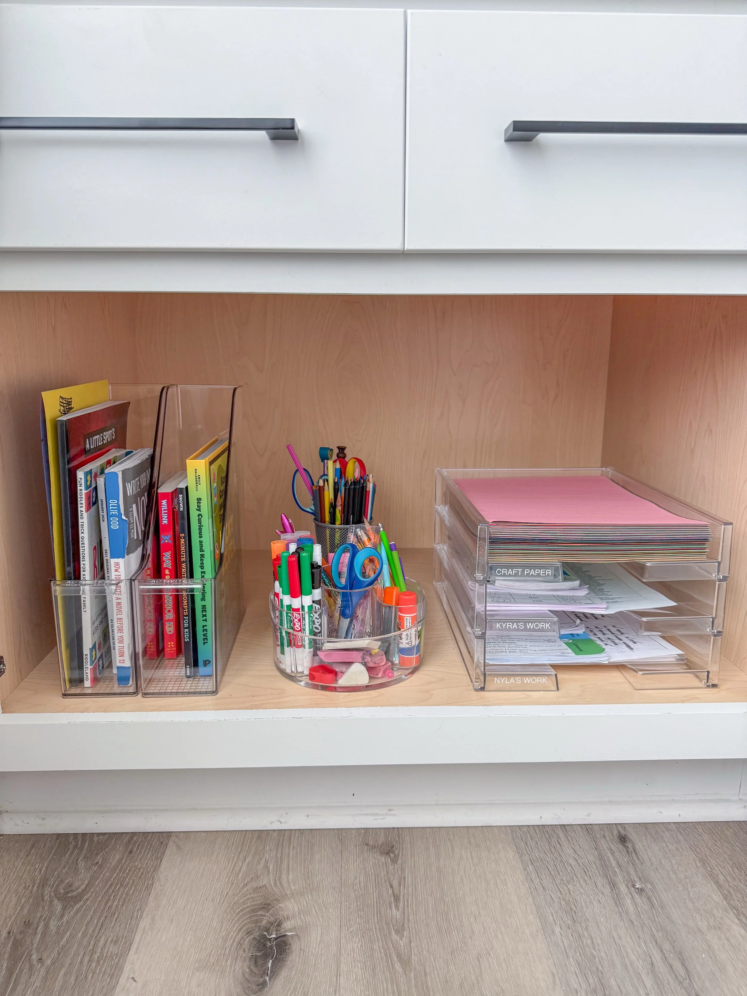 Family offices can quickly become a dumping ground for everyone.

Mail gets dropped there.
Homework piles up.
Important papers get mixed with crafts and random cords.

Before long, the space starts feeling cluttered, stressful, and hard to use.

We c
