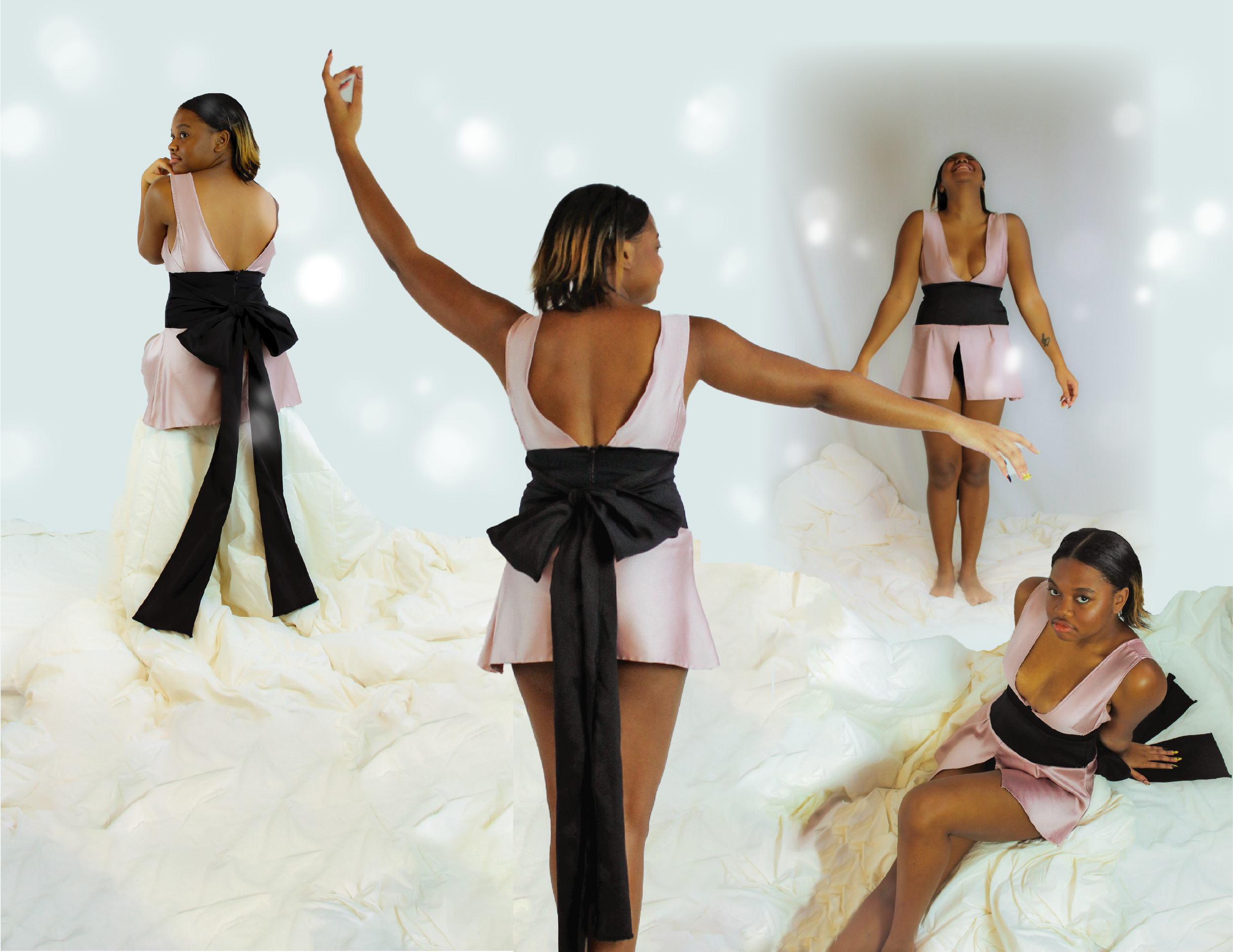 The Aster: a plunging minidress with an oversized bow at the back