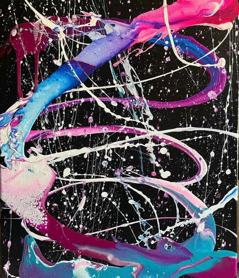Chaos in Pink n Blue Modern art painting