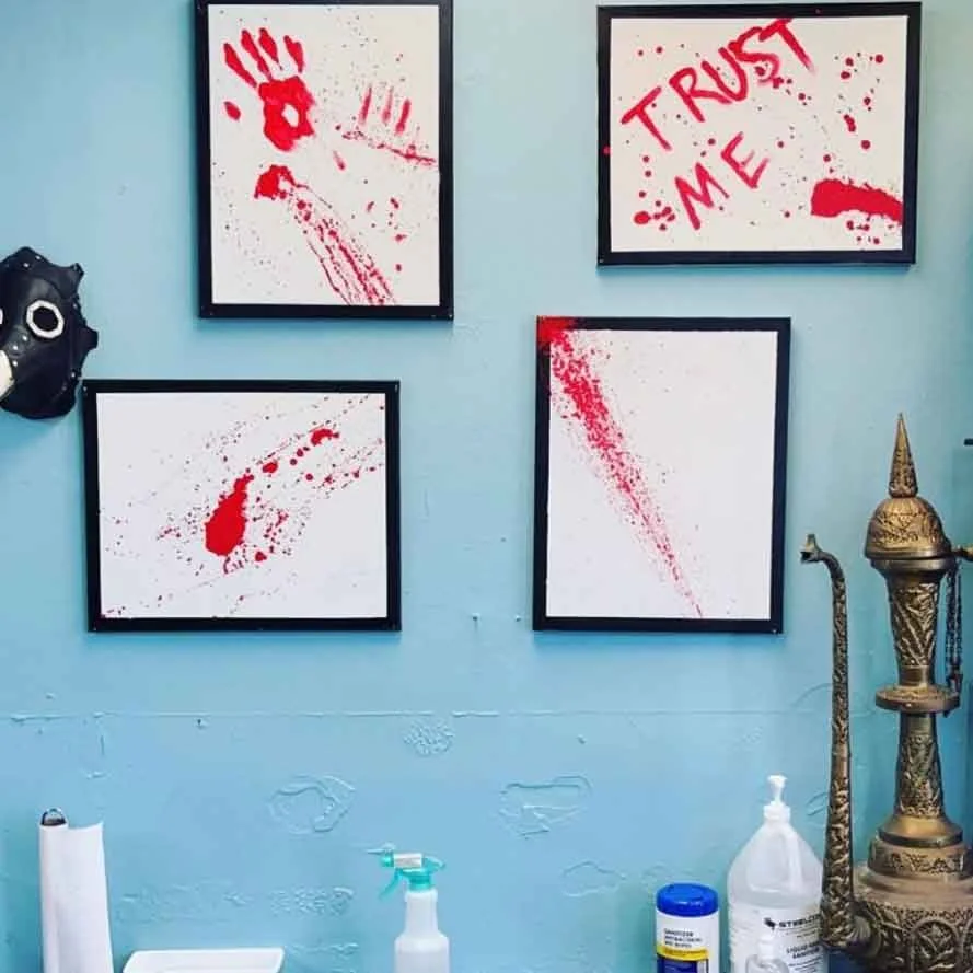 Wall of my Paintings at Inner Ape Tattoos