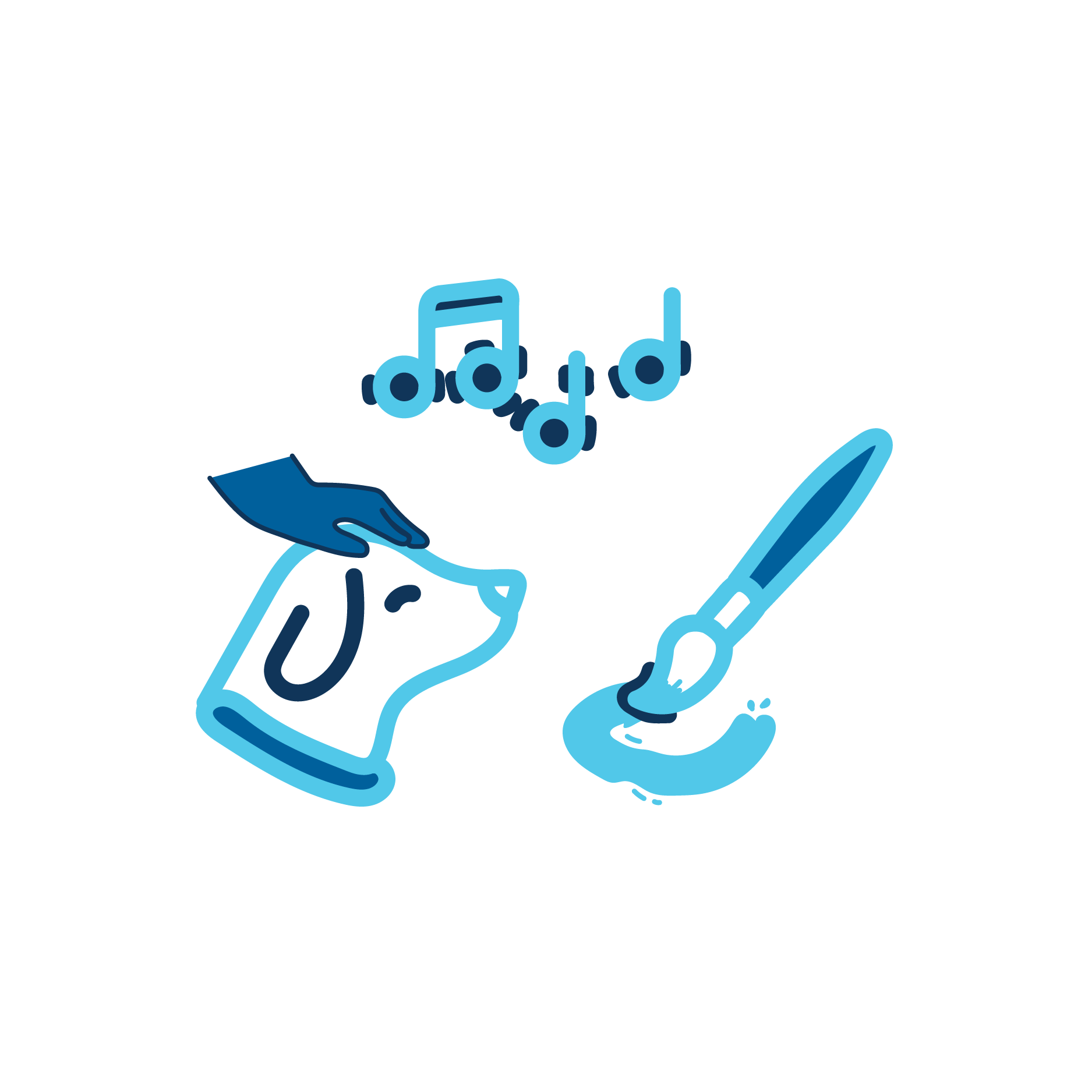 Music Notes, Hand Petting Dog, and Paintbrush Icon