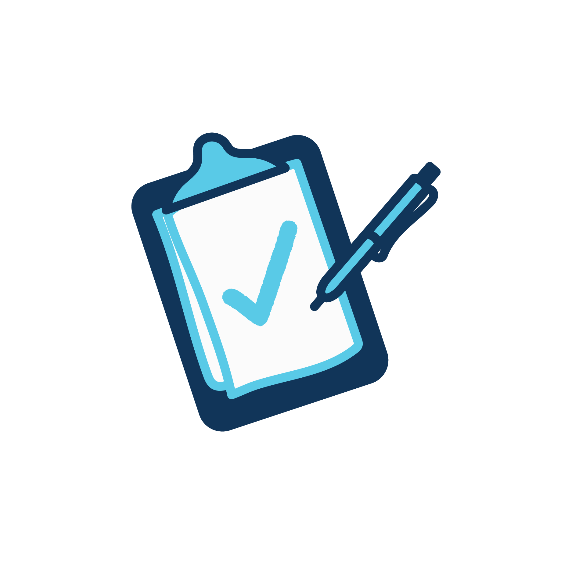Clipboard with Checkmarked Papers and Pen Icon