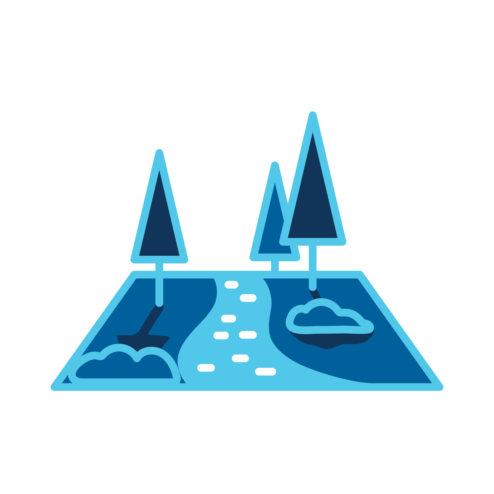 Outdoor Scenery with Trees, Bushes, Sun, and Path Icon